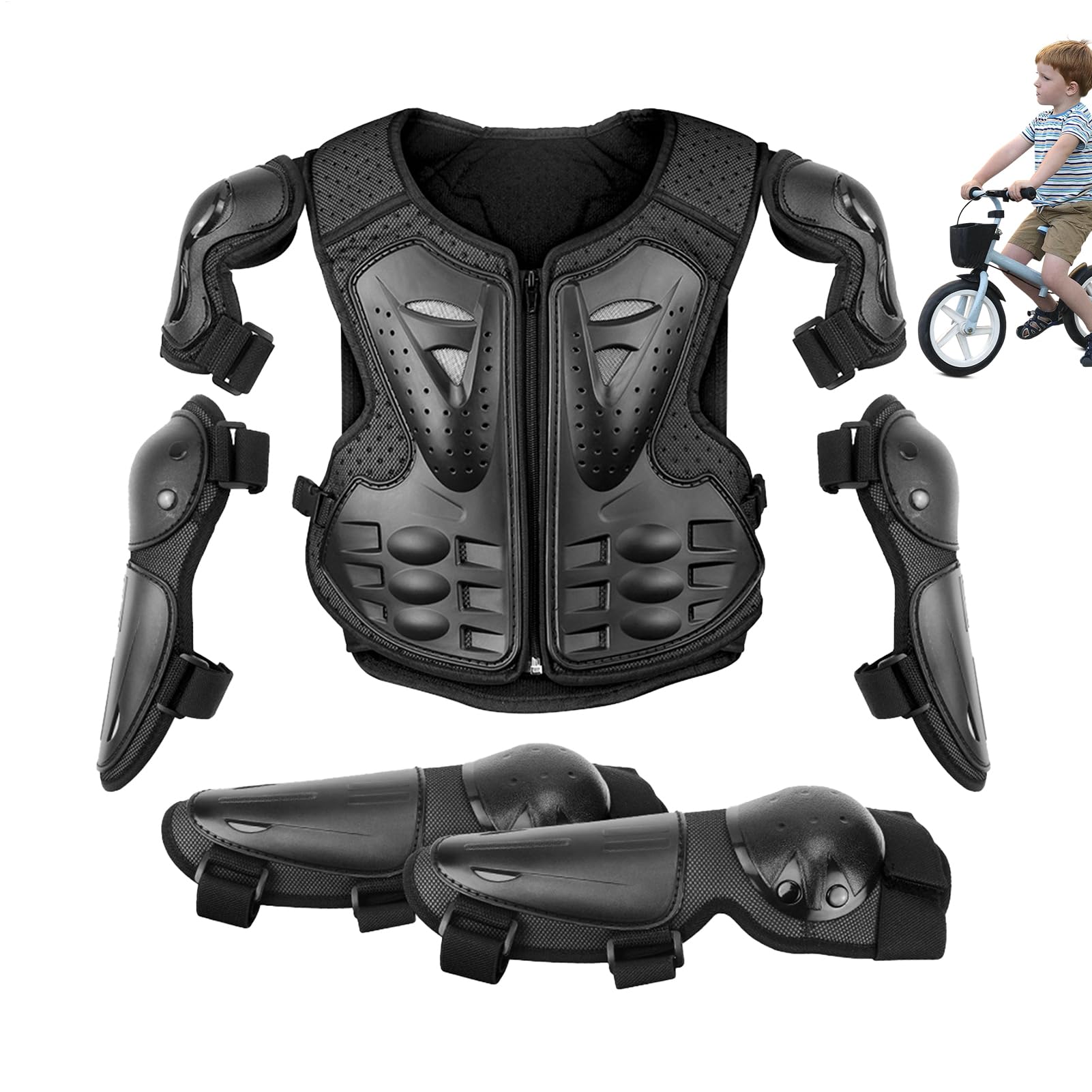 Giacca di protezione per moto, per bambini, armatura con ginocchiere, protezione per gomiti, braccia e spalle