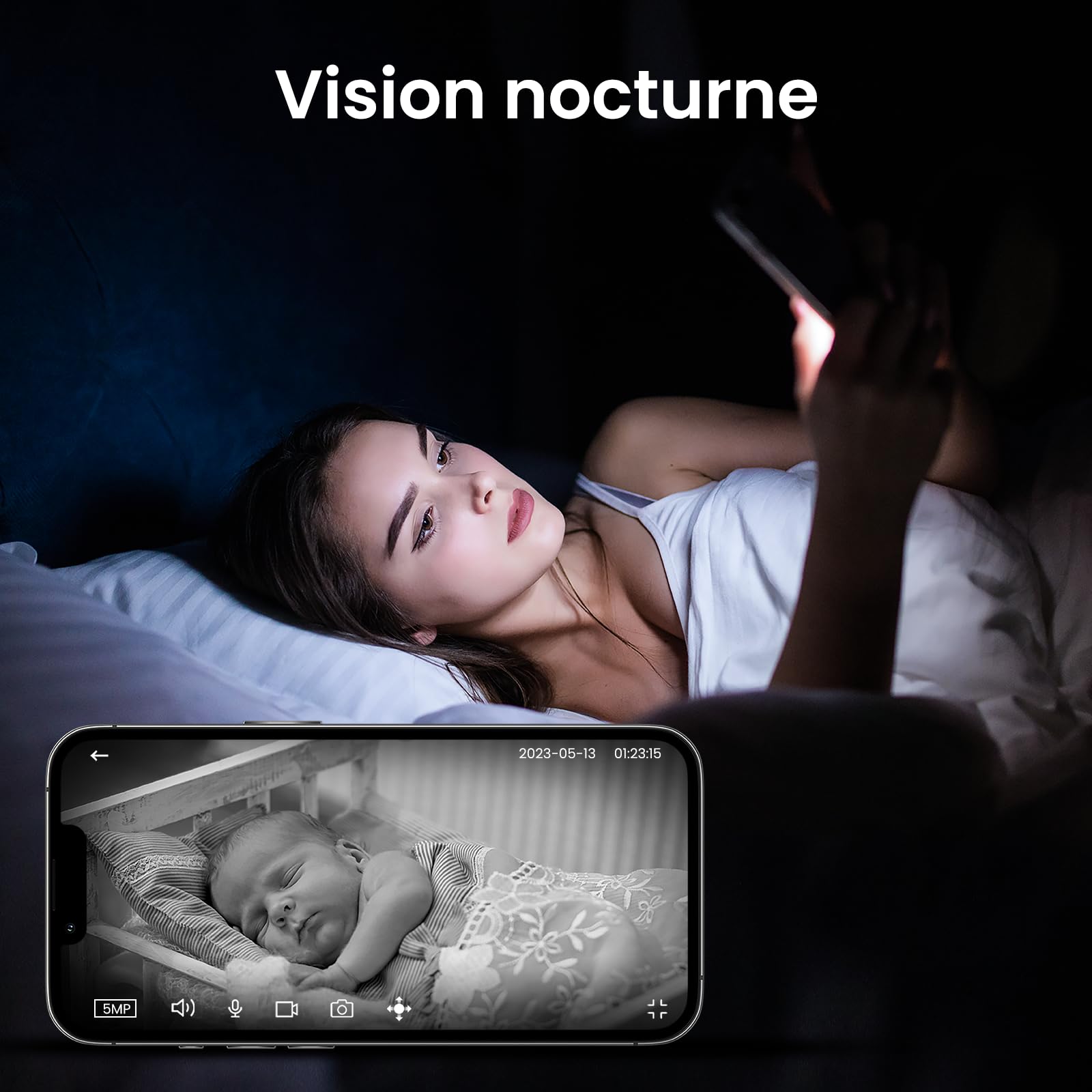 Cinndo 5 MP Wewnętrzna kamera Wi-Fi -5 G/2,4 GHz, kamera monitorująca Wi-Fi dla dziecka z kolorowym widzeniem w nocy, obsługuje śledzenie ruchu, kompatybilna z Alexa