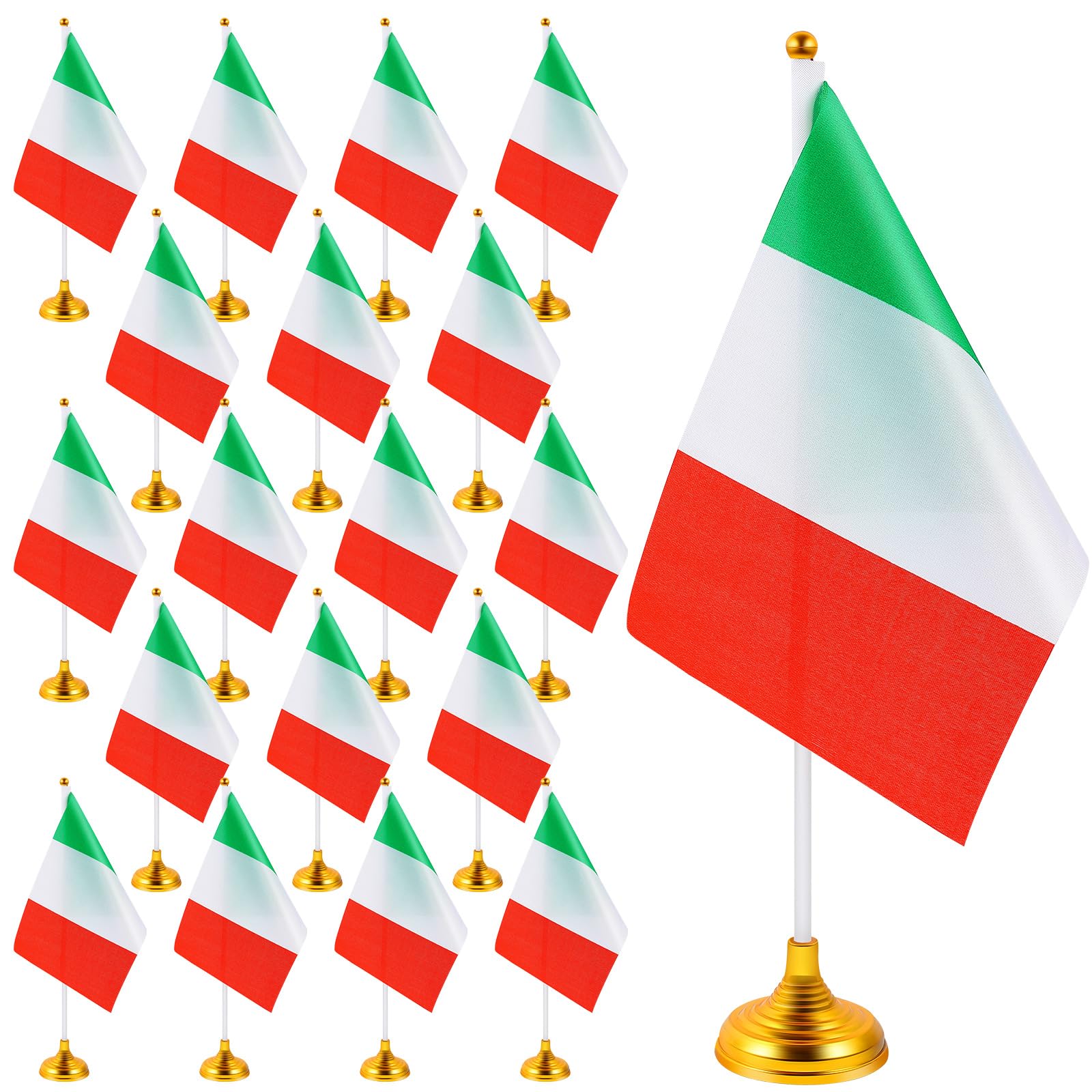 50 Pcs Italy Flags Italian Small Mini Table Flags with 12'' Pole and Gold Base 8" x 5.5" Miniature Desktop Flag for Home Office Desk Decorations Festival Parades