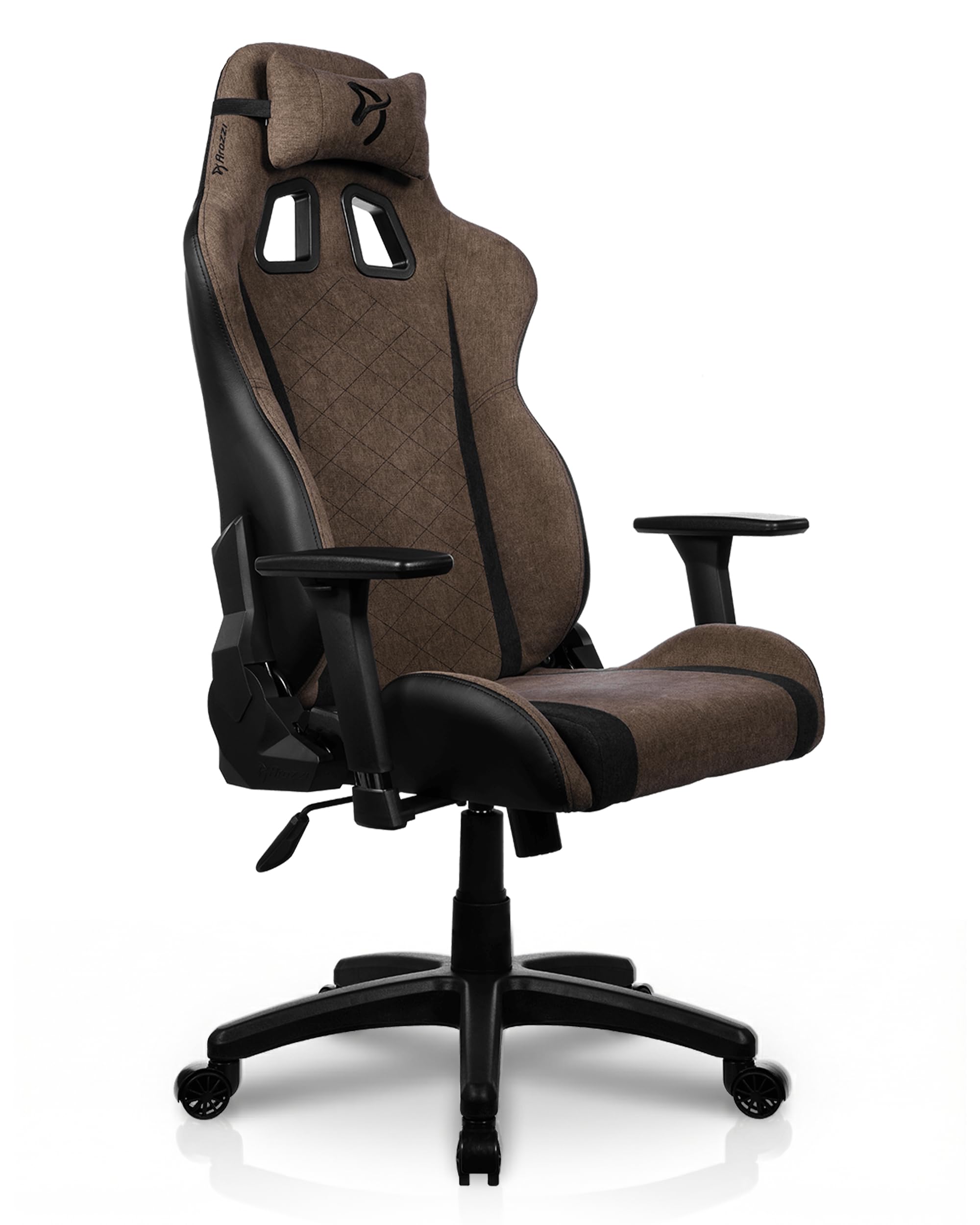 Arozzi Avanti Fauteuil Gaming – Chaise Ergonomique en Tissu Doux, réglable en Hauteur, Dossier et accoudoirs avec Coussin de tête, Design suédois, chaises de Gamer pour Bureau et Maison, Marron