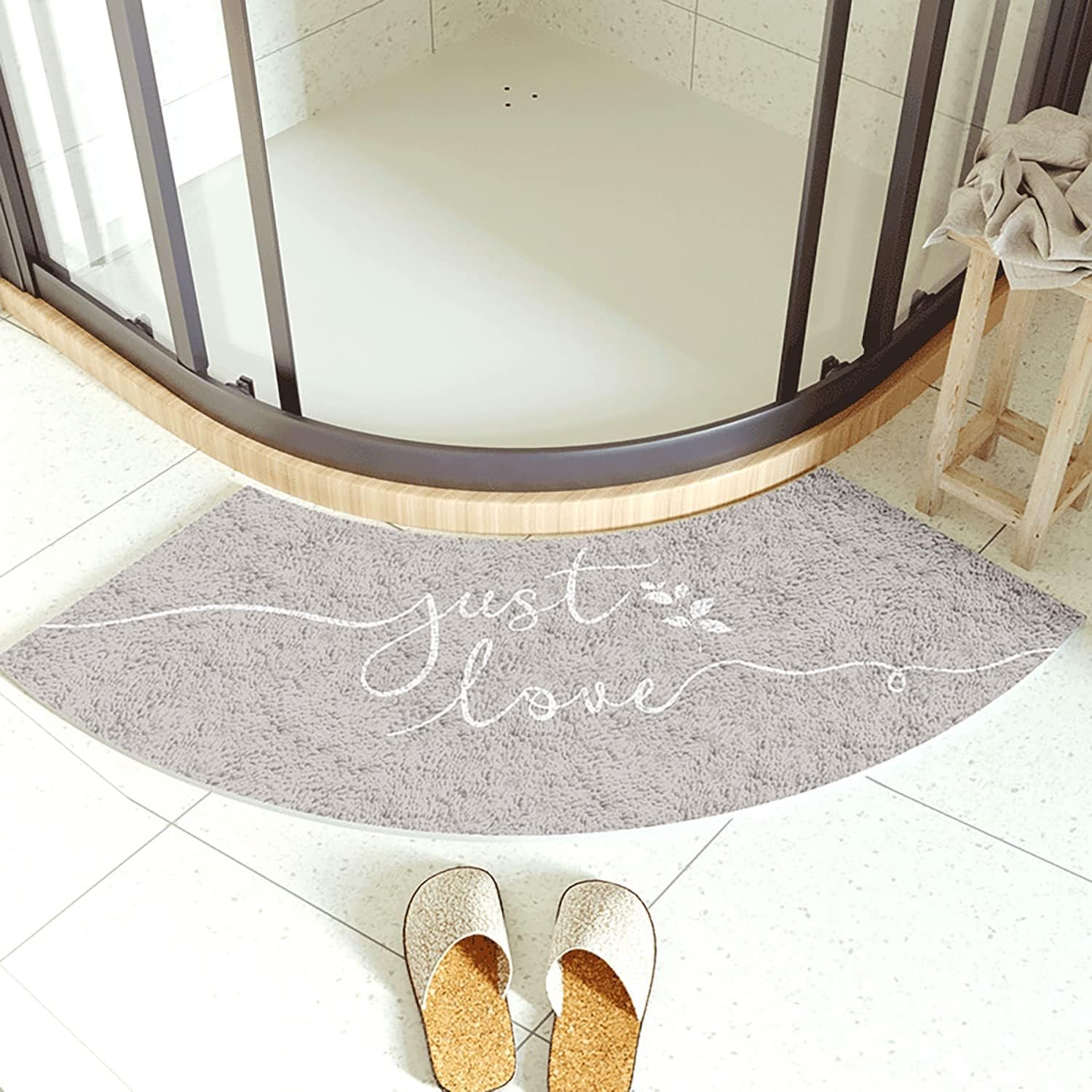 KAYBTNT Luxury Curved Bath Rug, Berber Fleece Corner Rug