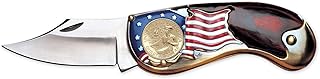American Flag Coin Pocket Knife with Gold-Layered Bicentennial Quarter| 3-inch Stainless Steel Blade | Genuine United Stat...