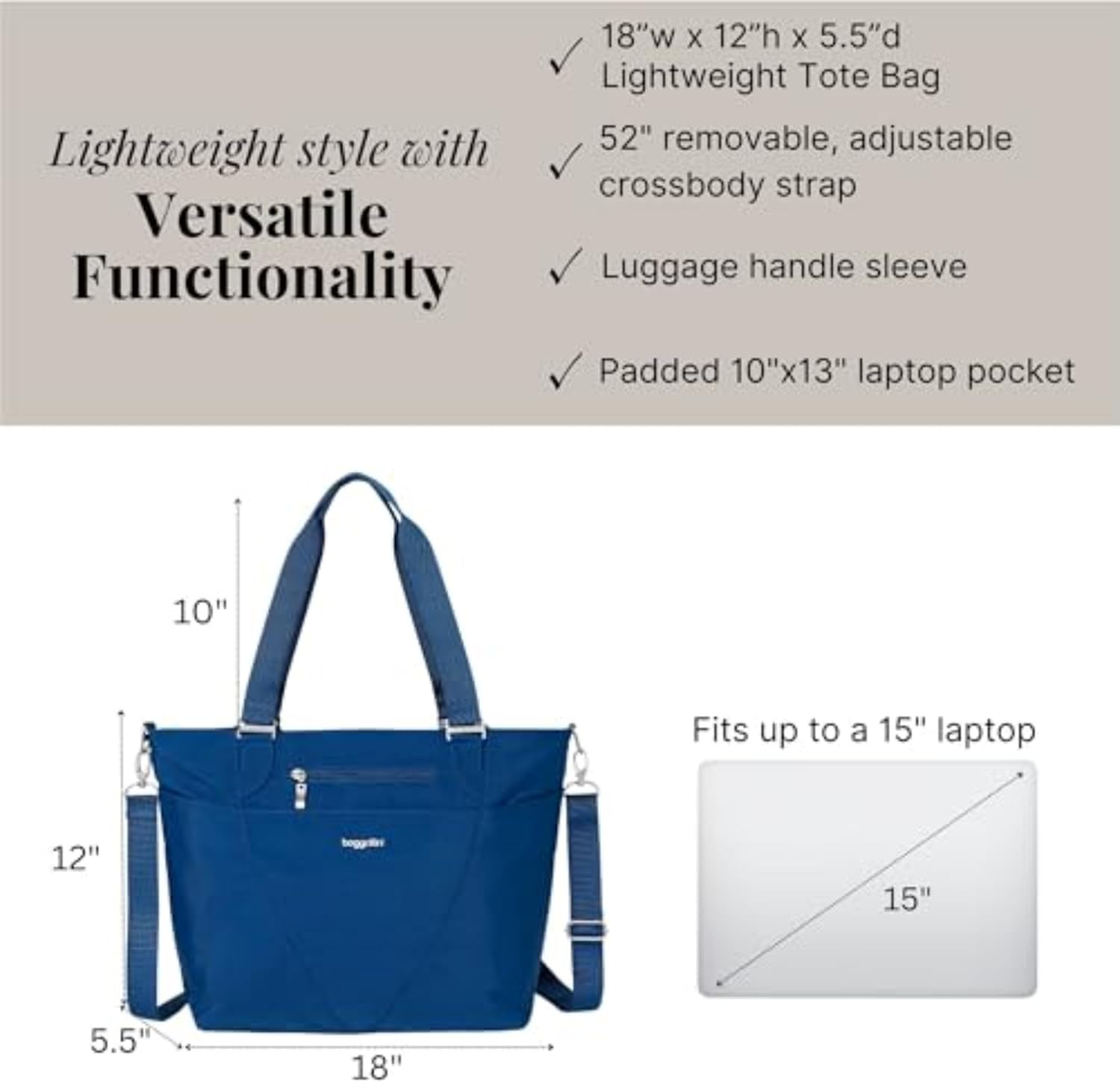 Baggallini Avenue Tote - 12x18 Laptop Tote Bag for Women - Lightweight Work Travel Carry On Bag - Image 6