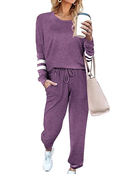 Ekouaer Sweatsuits Womens Loungewear Set Tracksuit Long Sleeve Pajamas Set with Pockets 2 Piece Outfits Lounge Sets