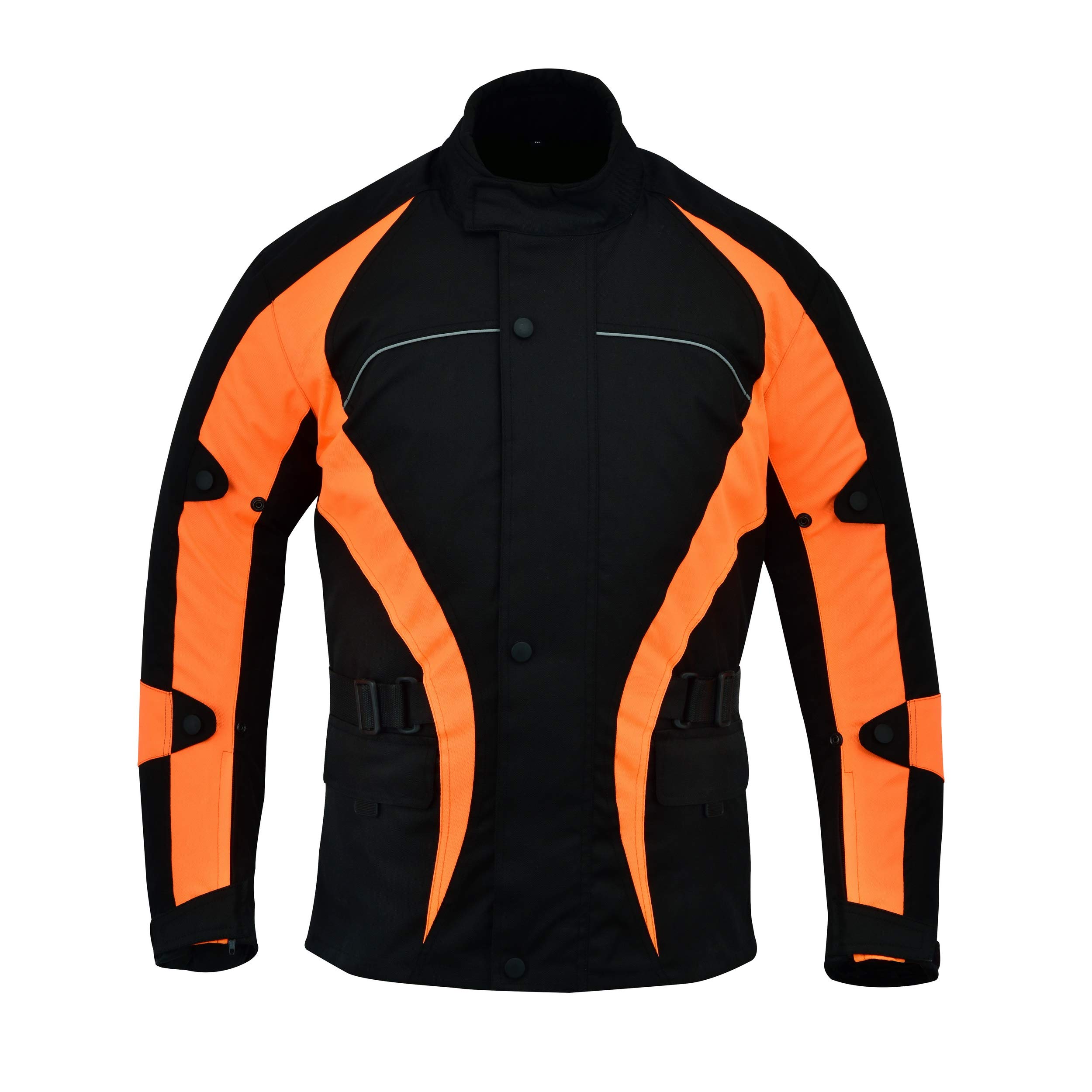 Bulls Motorcycle Jacket for Men's Textile Motorbike Coat Biker | CE Armored | Waterproof Jackets Hi-Vis - Black/Orange