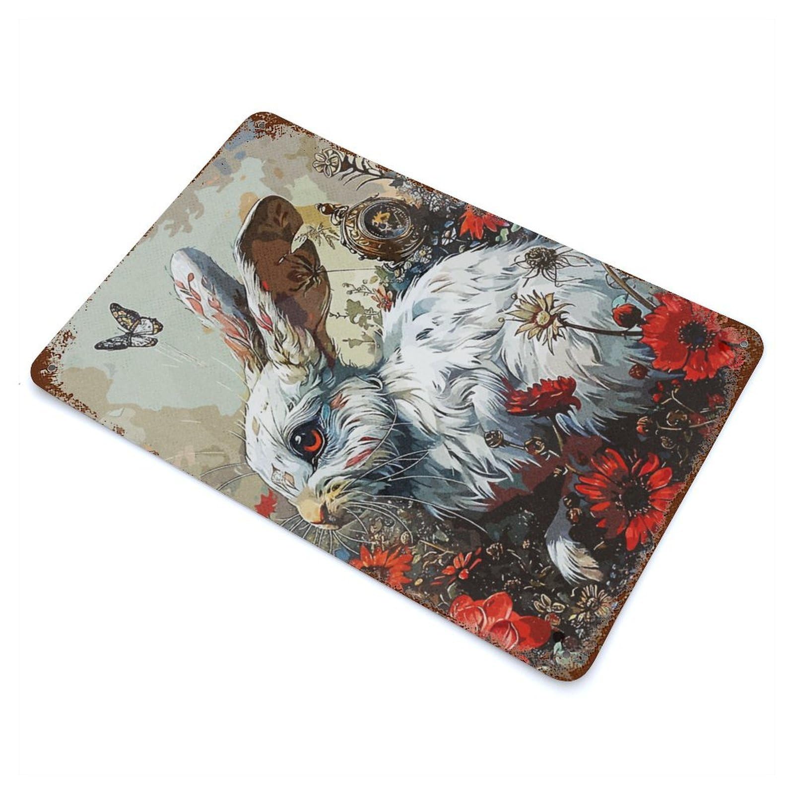 Retro Metal Sign Rabbit Garden 11.8"x7.9", Retro Wall Decor for Living Room, Hallway And Home Decor