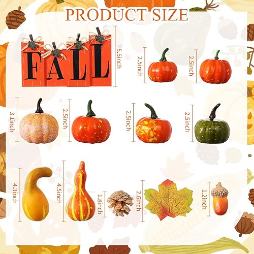 Miniatura 2 de Roowest Juego de 50 piezas de decoración de cosecha de calabazas de otoño, mini calabaza artificial, hojas de otoño, bellotas y 4 piezas de madera
