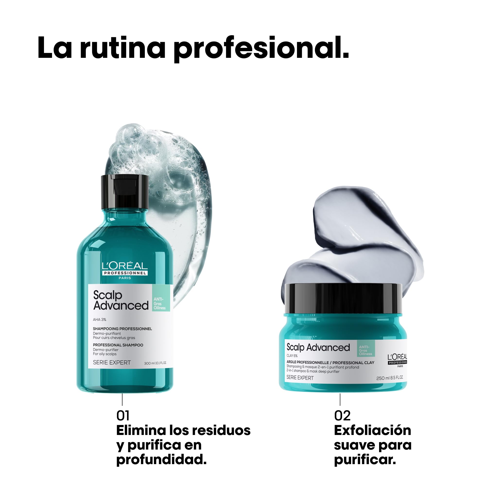 L’Oréal Professionnel, Champú Pelo Graso y Arcilla, con Activos Dermatológicos, Champú Antigrasa, Diseñador para Pelo Graso y Fino, Scalp Advanced, 250 ml