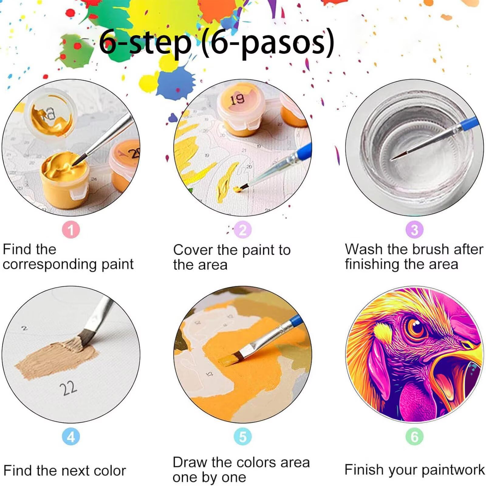 Pintar por Numeros Adultos pollo, Pintar por Numeros Niños Kit Manualidades Adultos Gallo Cuadros para Pintar por Numeros Pintura Acrílico, Cuadros Decorativos Regalos Para Mujer 80X160cm 7w-1-4