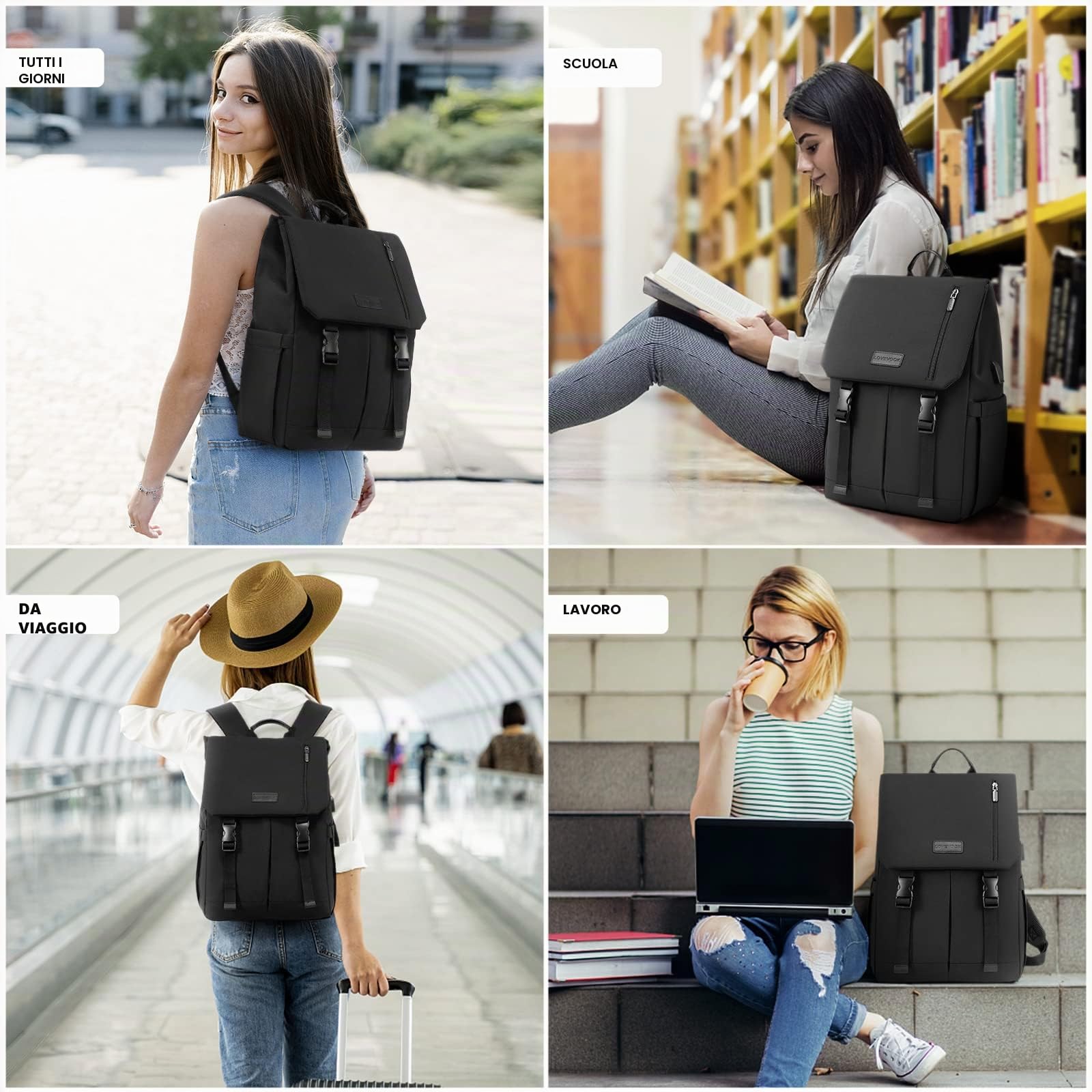 LOVEVOOK Zaino Donna Uomo Borsa Porta PC 15.6 Pollici Zainetto con USB per Scuola Media Superiore Antifurto Zaini Scolastici Impermeabile Laptop Backpack per Università Viaggi Ufficio