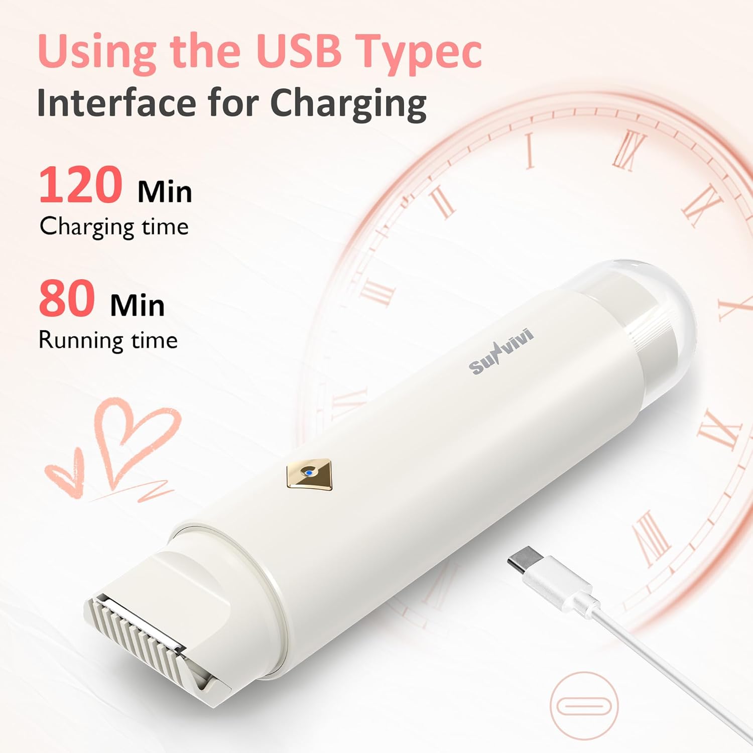 SUNVIVI Bikini Trimmer for Women: IPX6 Waterproof Dual Head Pubic Razor, Painless Face Shaver Body Trimmer, Portable Hair Removal Kit for Bikini Underarm Leg Arm Body Face, White - Image 3