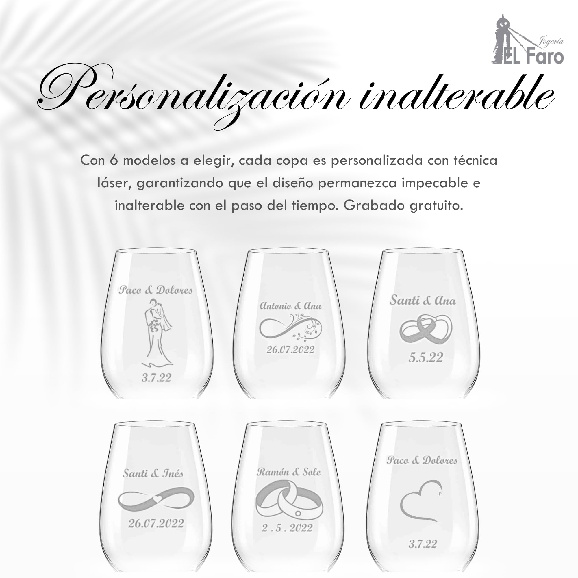 JOYERIA EL FARO | Copas de vino personalizadas | Estuche premium incluido | Brinda y celebra el amor (Infinito)