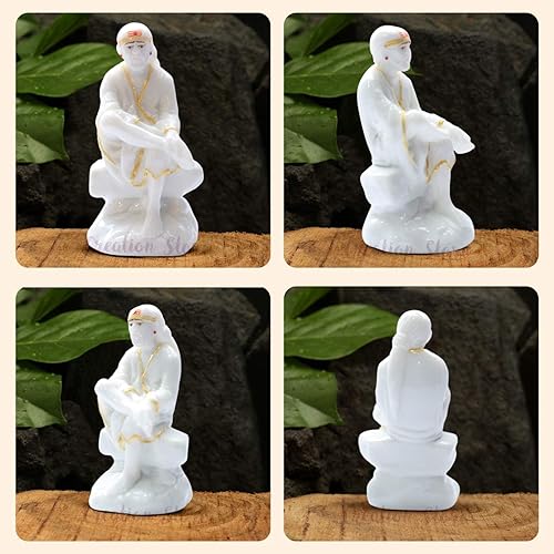 Miniatura 4 de S patnaik Estatua de Sai Baba Murti de polvo de mármol para el hogar Pooja y tablero del automóvil  Sai Baba Idol acabado hecho a mano sentado en