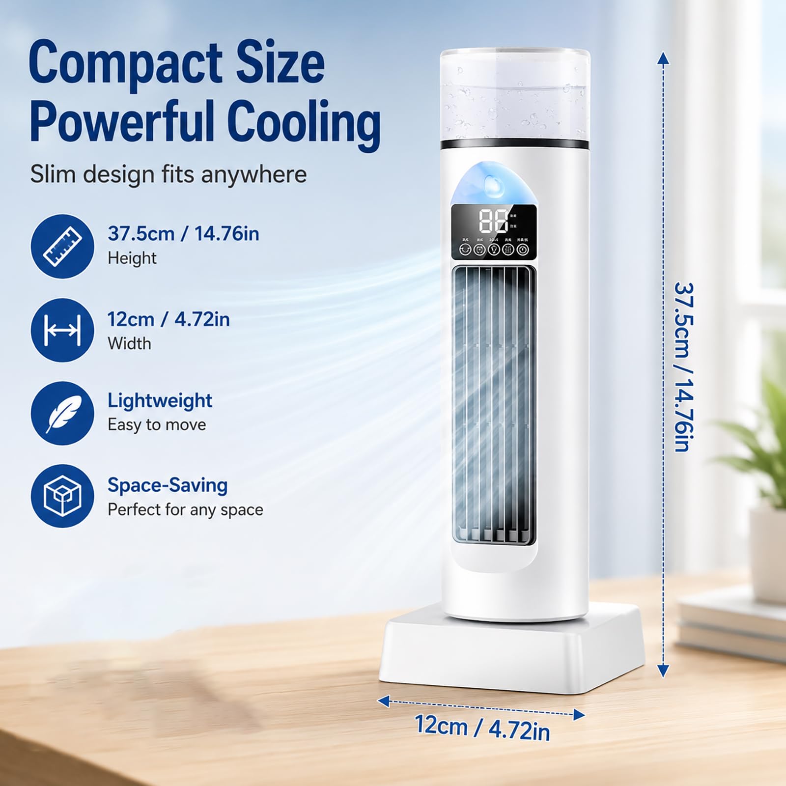 Ventilatore per condizionatore d'aria senza fili, ventola di raffreddamento ad aria a torre con 6 velocità e telecomando per camera da letto, soggiorno, ufficio camper blue