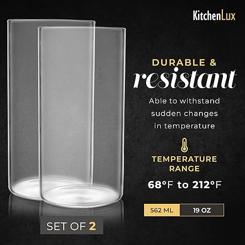 Miniatura 8 de Juego de vasos finos y redondos para beber de 6 a 19 onzas de alto, juego de vasos de vidrio Highball, elegantes vasos de cristalería, juegos de