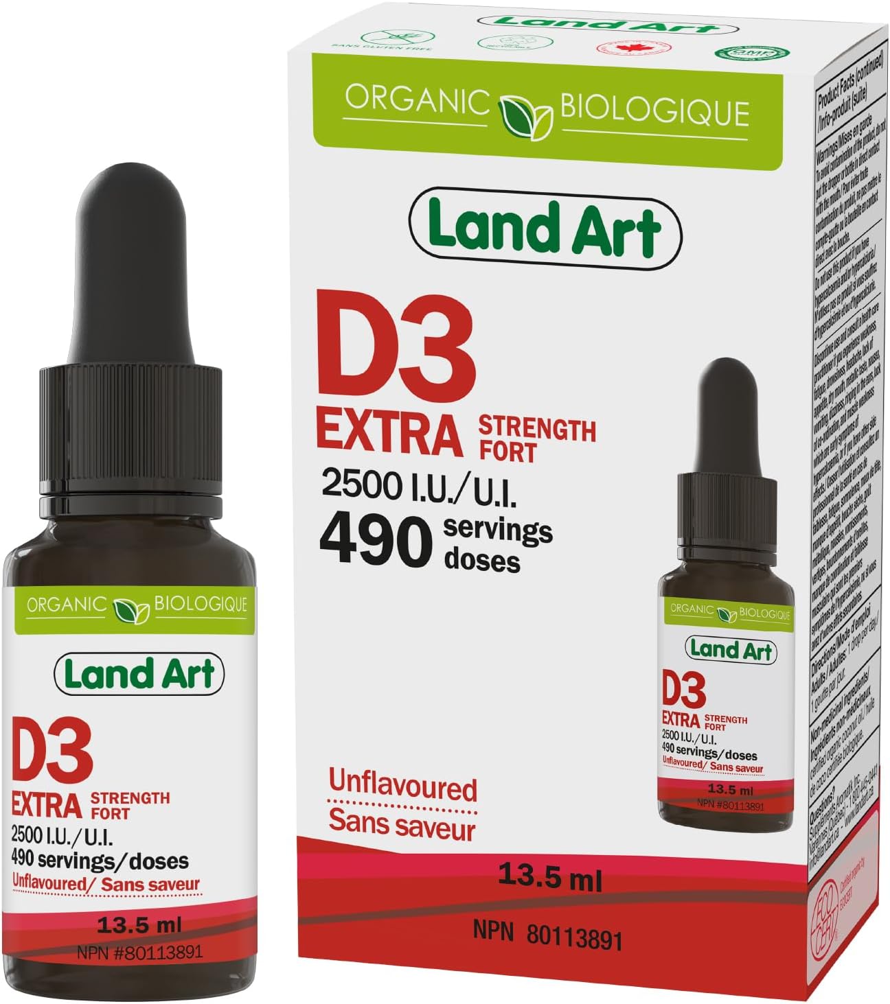 Certified Organic Vitamin D3 (490 Drops/Servings) – Extra Strength – 2500 IU Per Drop – Immune System Support – GMO Free – Gluten Free – Made in Canada (13.5ml)