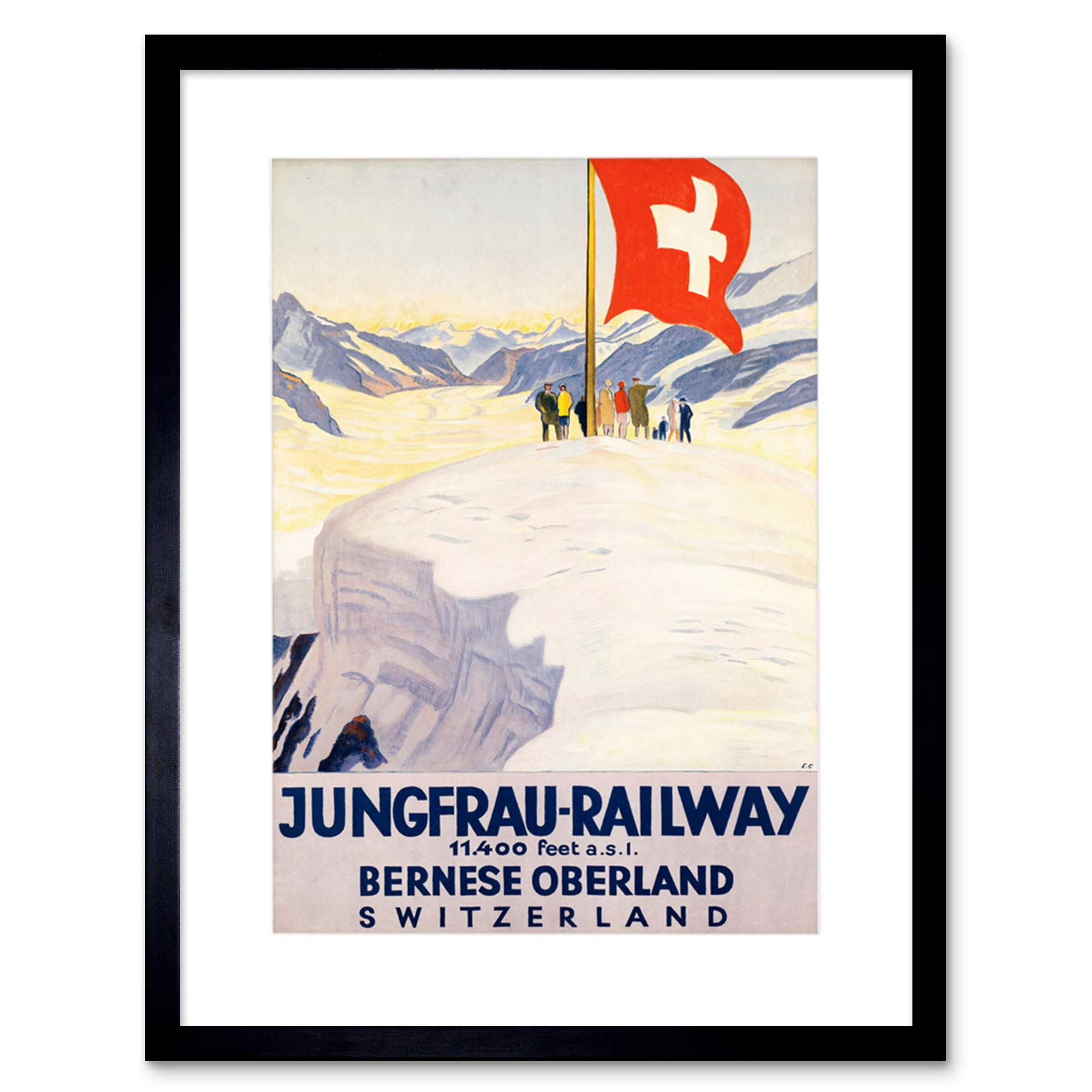 Wee Blue Coo Travel Jungfrau Railway Swiss Flag Switzerland Alp Framed Wall Art Print