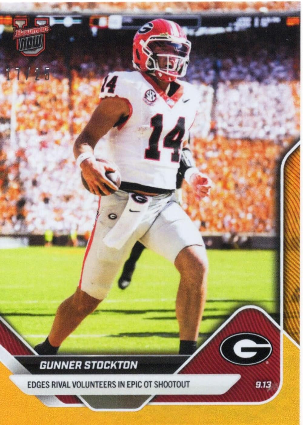 2025 Topps Bowman U Now Gunner Stockton #12 Orange Foil /25 Georgia Bulldogs Rookie RC Football Card