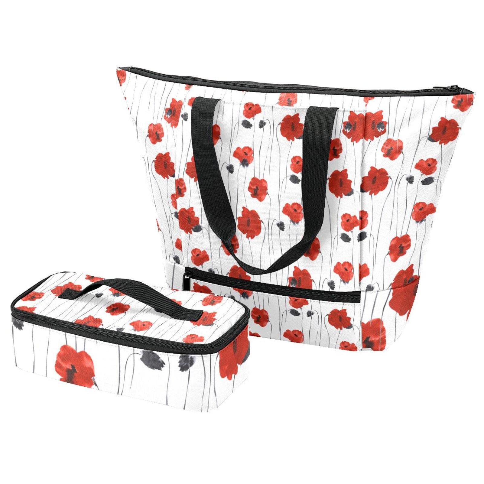 Grand sac fourre-tout et boîte à déjeuner isolante avec motif bourgeons de plantes