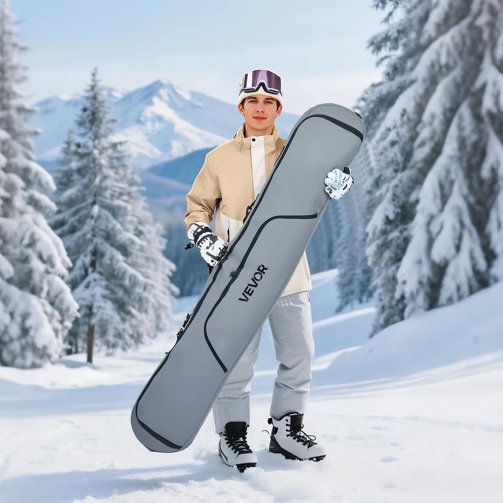 VEVOR Sac à roulettes pour Skis, Sac de Snowboard rembourré, Tissu Oxford 600D imperméable, Sangles réglables, pour bâtons, Lunettes, Gants, Casques, Bottes