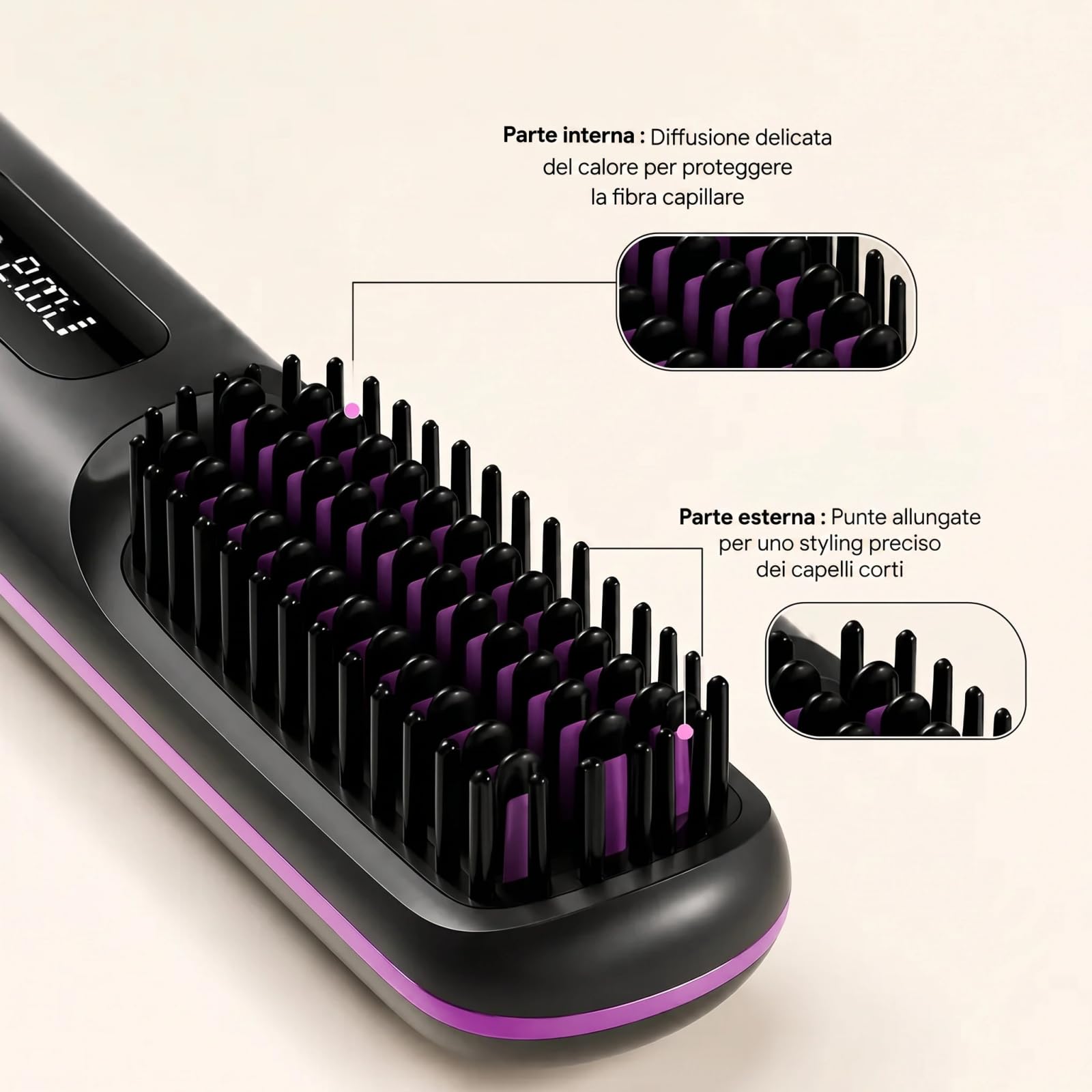 Alegra Spazzola Riscaldante Originale,Non Danneggia i Capelli | Pettine Lisciante Senza Fili Portatile,Display LCD,Styling Capelli Veloce per Viaggi e Uso Quotidiano