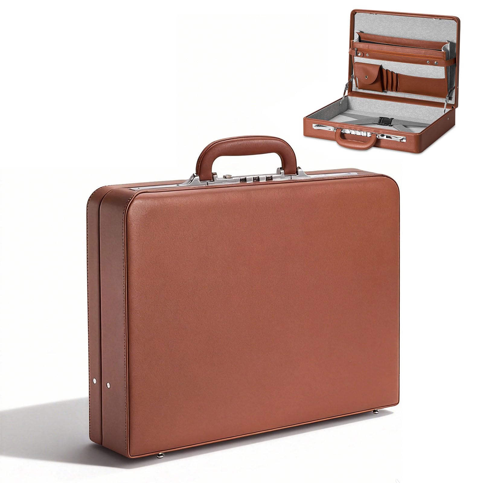 Photo 1 of LOCKCURX Briefcases for Men, Anti-Theft Longwave Lock Briefcase with 16 Inch Laptop Compartment, Waterproof Faux Leather, Brief Cases Men with Multi File Organizer, Perfect for Office, Travel (Brown)