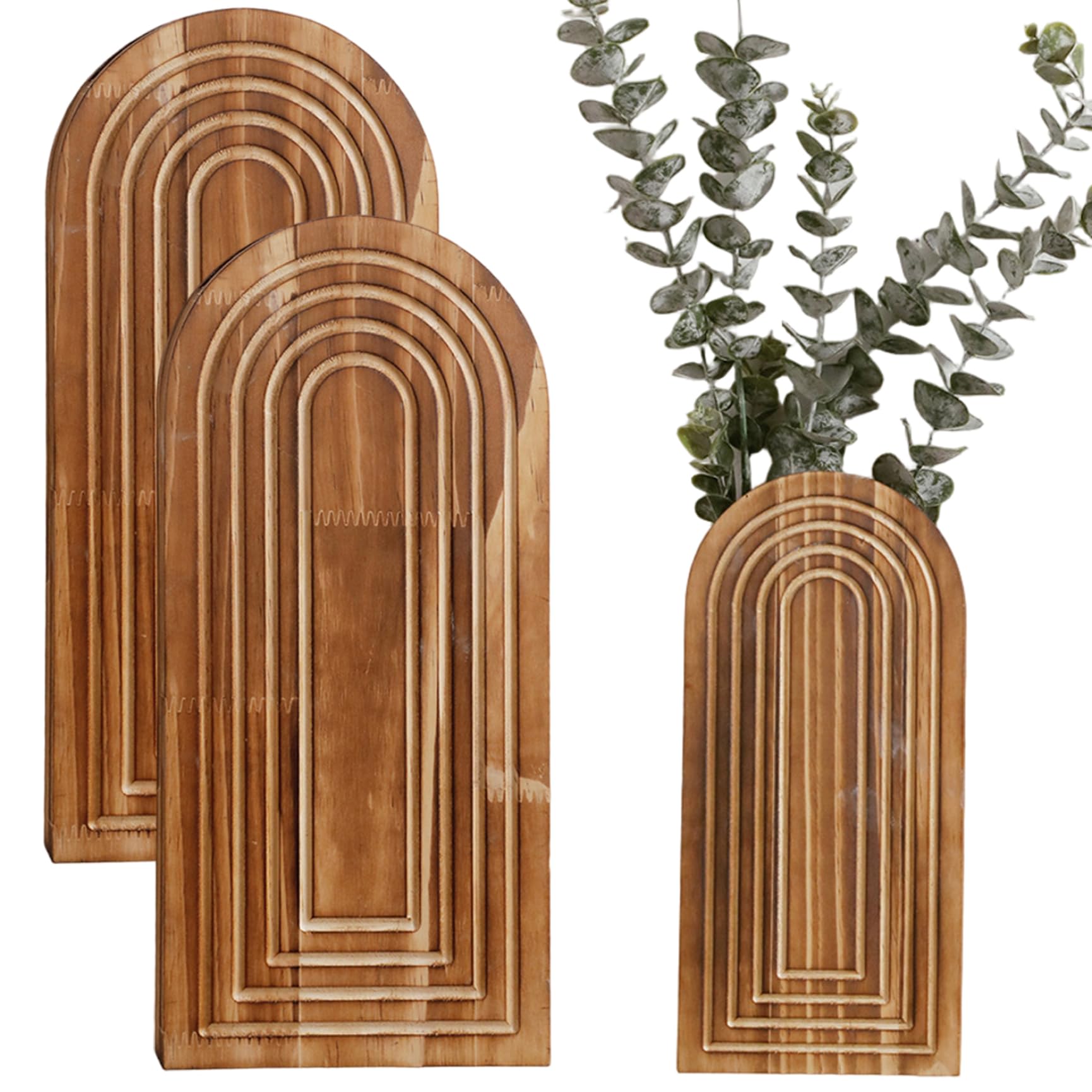 Jardinière murale en bois naturel motif arc géométrique