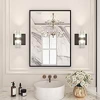Vista 10 de LOAAO Espejo de Baño de Pared Rectangular Negro de 20"X30", Marco de Aleación de Aluminio Negro Mate, Vidrio Templado, se Cuelga Vertical u