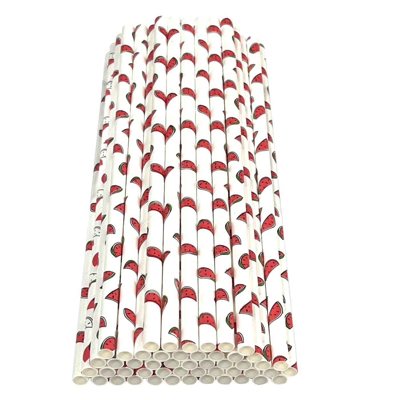 Haobase 50Pcs Paper Drinking Straws, Biodegradable Paper Straws for Drinking Cocktail, Coffee, Cold Drinks (Fruit Pattern) (Watermelon Pattern)