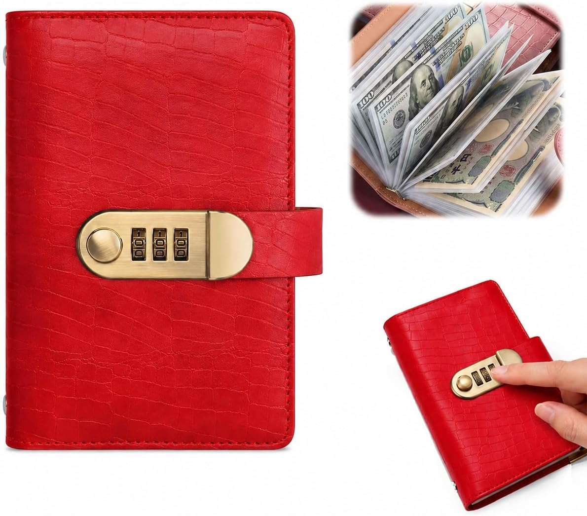 100 Envelope Savings Challenge Book, Savings Challenge Book with Lock，Red