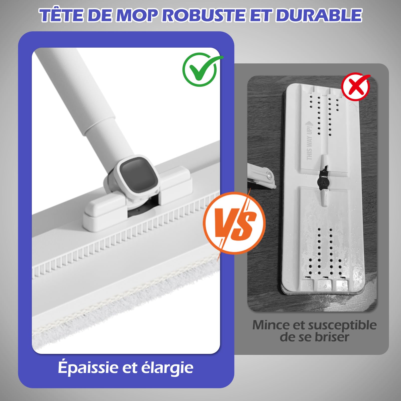 Serpillère Seau Essoreur avec Séparation Eau Propre et Sale, Balai Serpillère Plat Microfibre avec 2 Coussinets, Amovible Seau Essoreur avec Serpillère de Nettoyage pour Sols(Blanc)