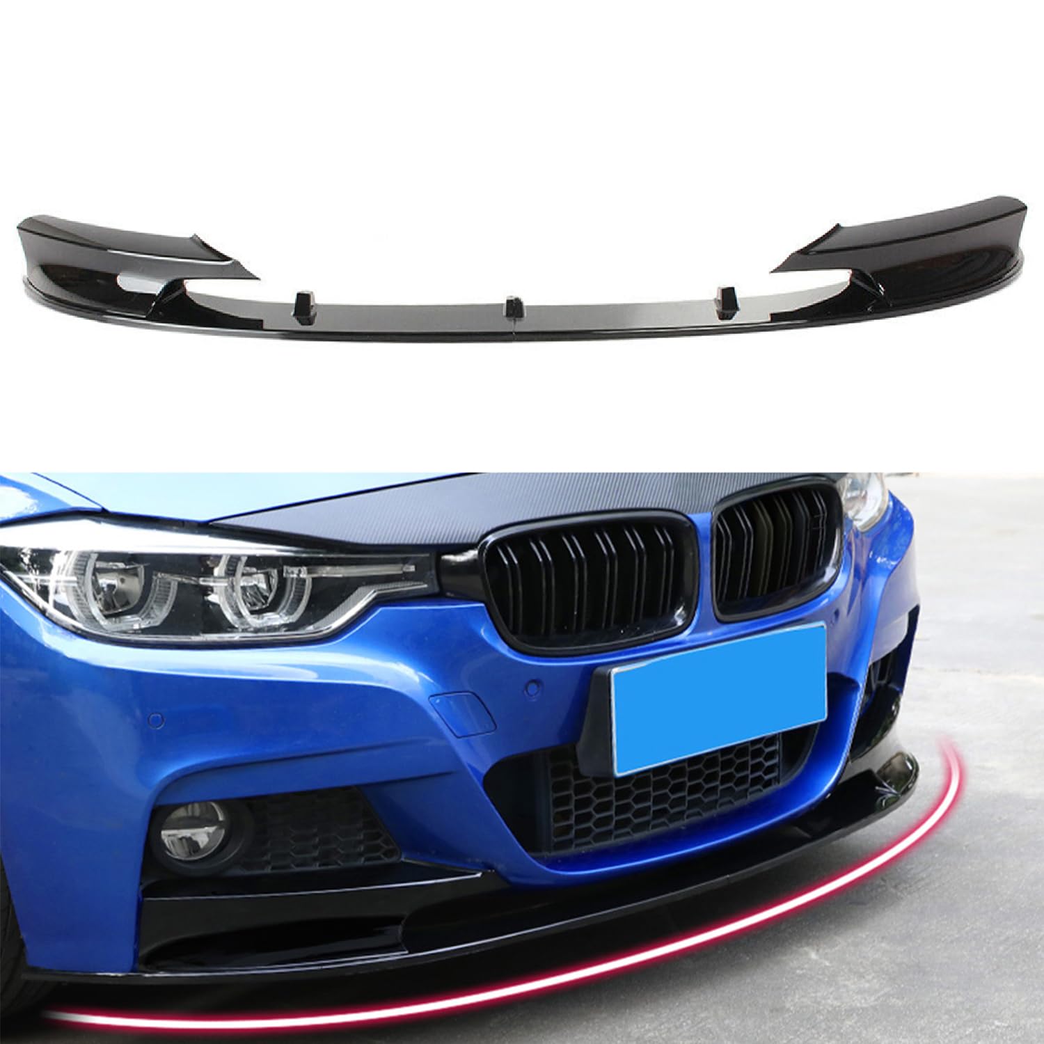 GSRECY Front Splitter Bumper Chin Lip Spoiler Compatible with BMW 3 Series 2012-2018 F30 F31 M Sport M-Tech, Gloss Black