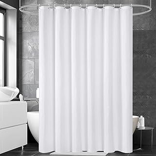 UFRIDAY White Short Shower Curtain 72 x 66 inch, Hotel Fabric Machine Washable Shower Curtain Liner Waterproof Repellent