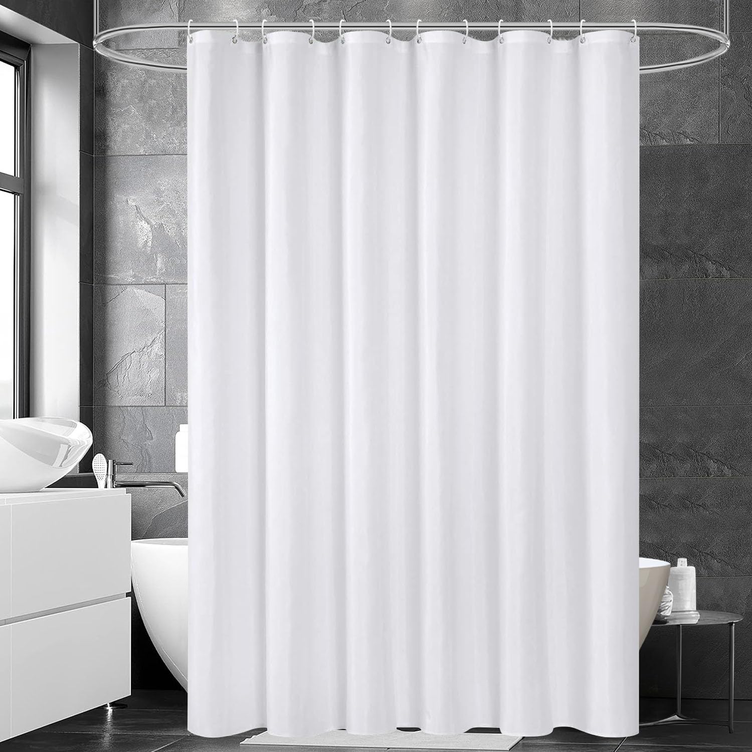 UFRIDAY White Long Shower Curtain 72 x 80 inch, Hotel Fabric Machine Washable Shower Curtain Liner Waterproof Repellent Modern Home Shower Curtain