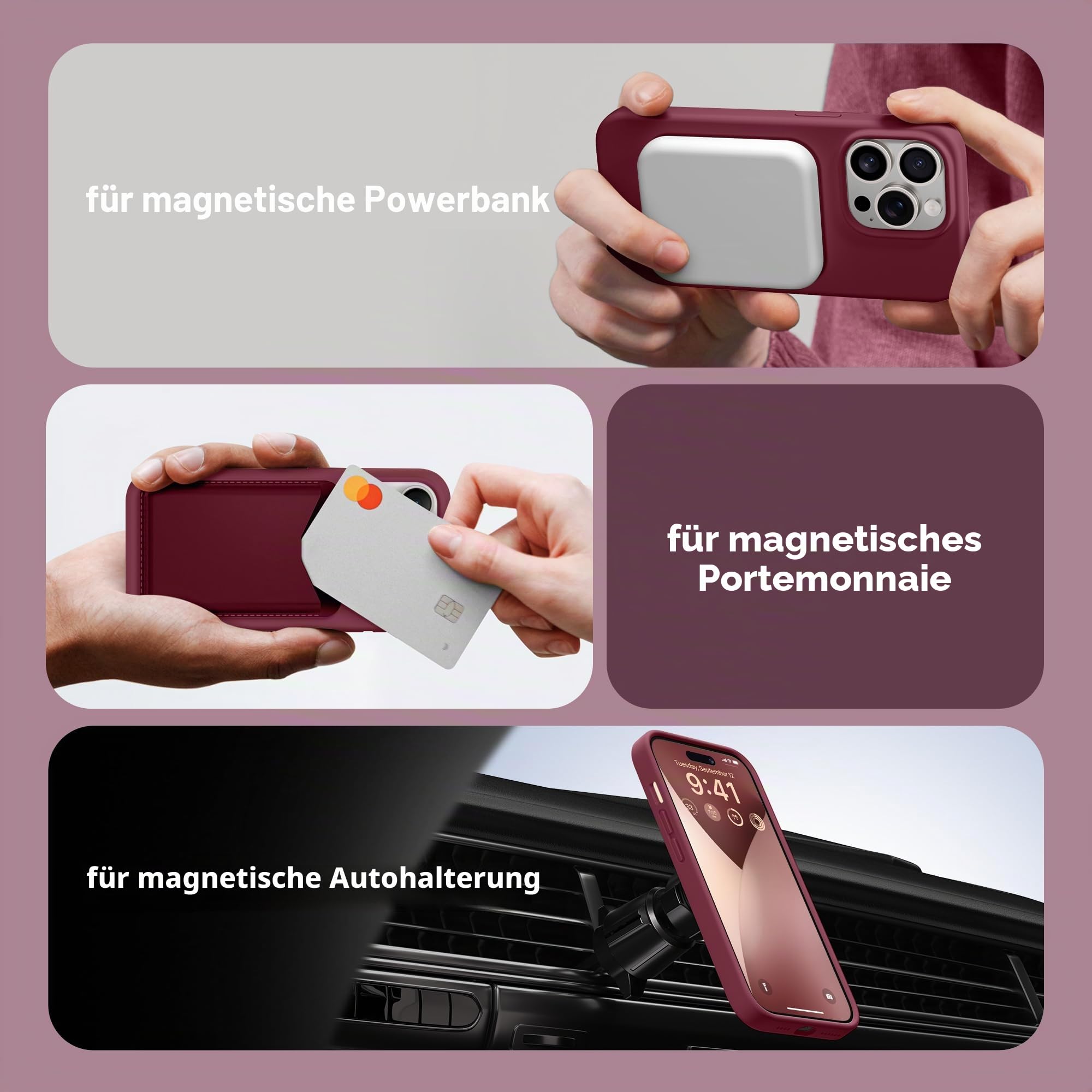 GONEZ Magnetische Hülle für iPhone 14 Pro Max, [kompatibel mit MagSafe], kratzfestes Mikrofaserfutter und Displayschutzfolie, stoßfeste schlanke Handy-Silikonhülle, 17 cm (6,7 Zoll), Kastanienbraun