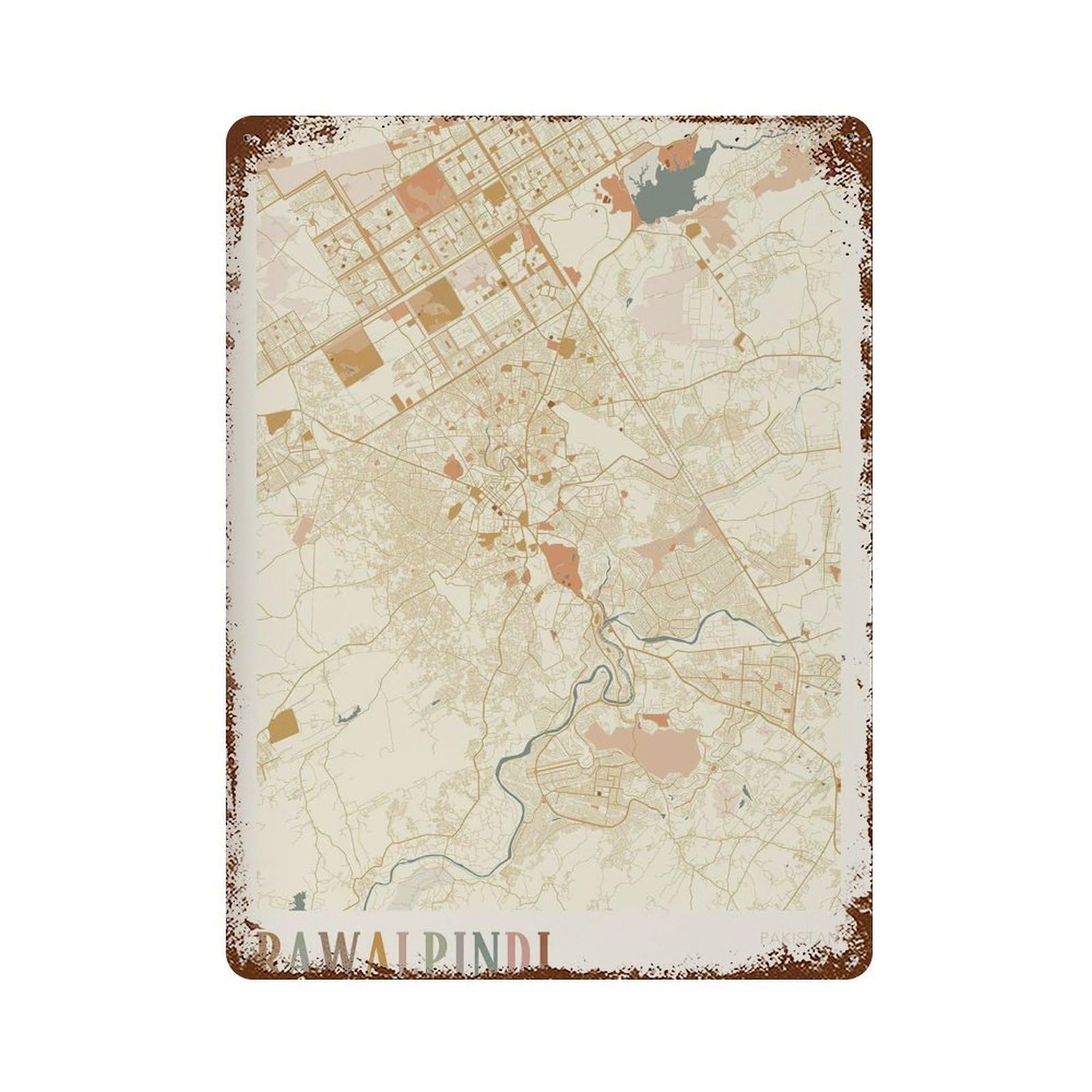 xiaoxiaoshen Rawalpindi Map Pakistan Travel Gift Boho Wall Decor Art Metal Tin Poster Modern Home Decor Art Home Bar Shop Decorations Vintage Sign 40x30cm