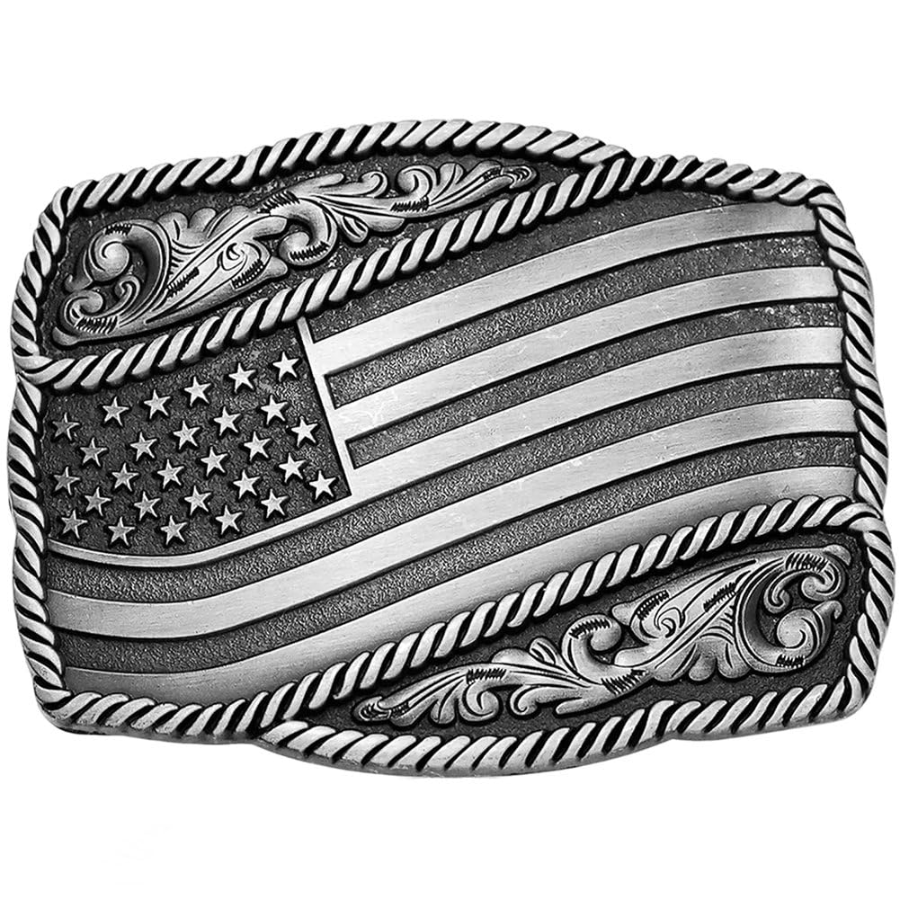 Ppmter Western Belt Buckles American Flag Cowboy Belt Buckle Vintage Replacement Belt Buckle Gifts for Women Men