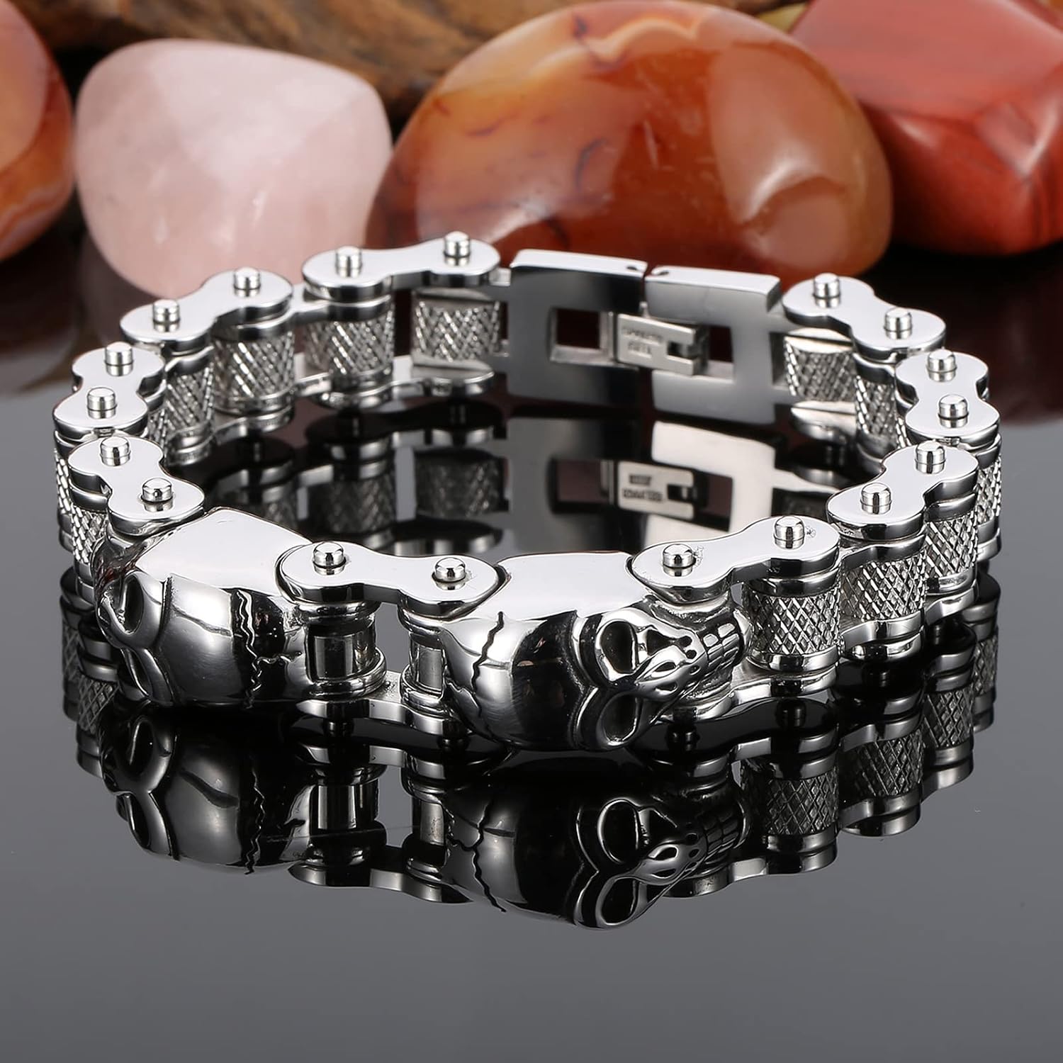 Gothic Stainless Steel Skull Bracelet for Men Charm Bicycle Motorcycle Chain Skull Mens Jewelry Punk Fashion Vintage Bracelets Gift for Him - Image 3