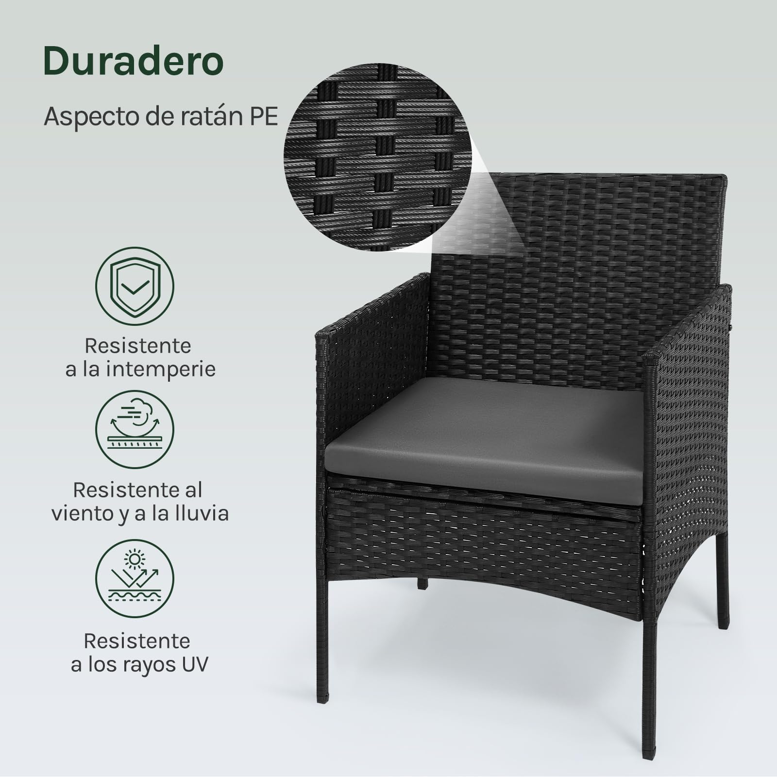 WOLTU Muebles de Jardín, 1 Mesa de Jardín, 1 Sofá y 2 Sillones con Cojines, Conjunto de Terraza y Patio, Mesa y Sillas de Exteriores, Terraza, Balcón, Aspecto Ratán, Gris