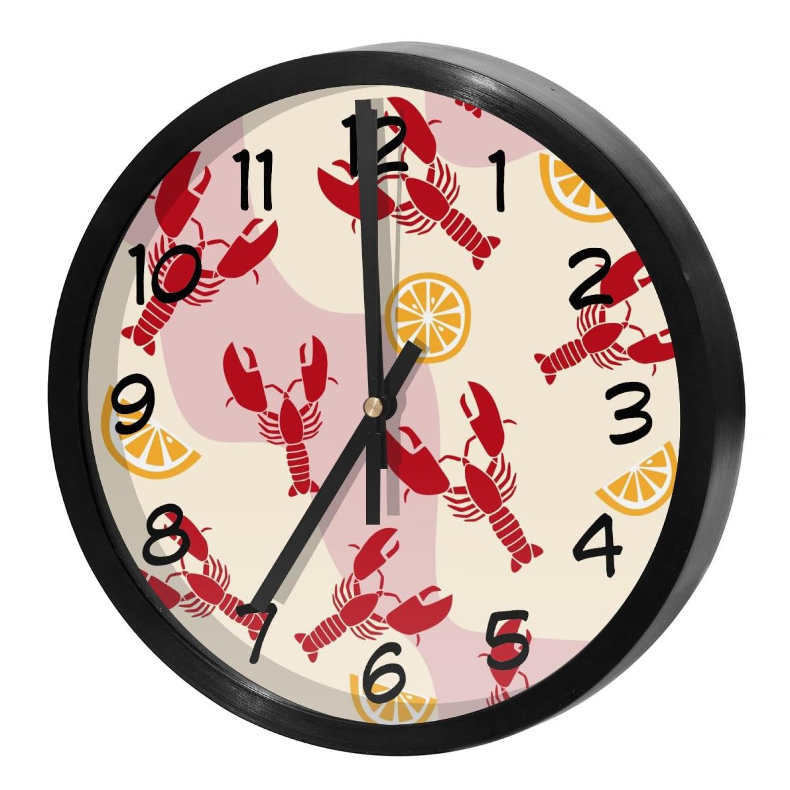 Horloge murale silencieuse à quartz sans tic-tac motif homard rose et jaune