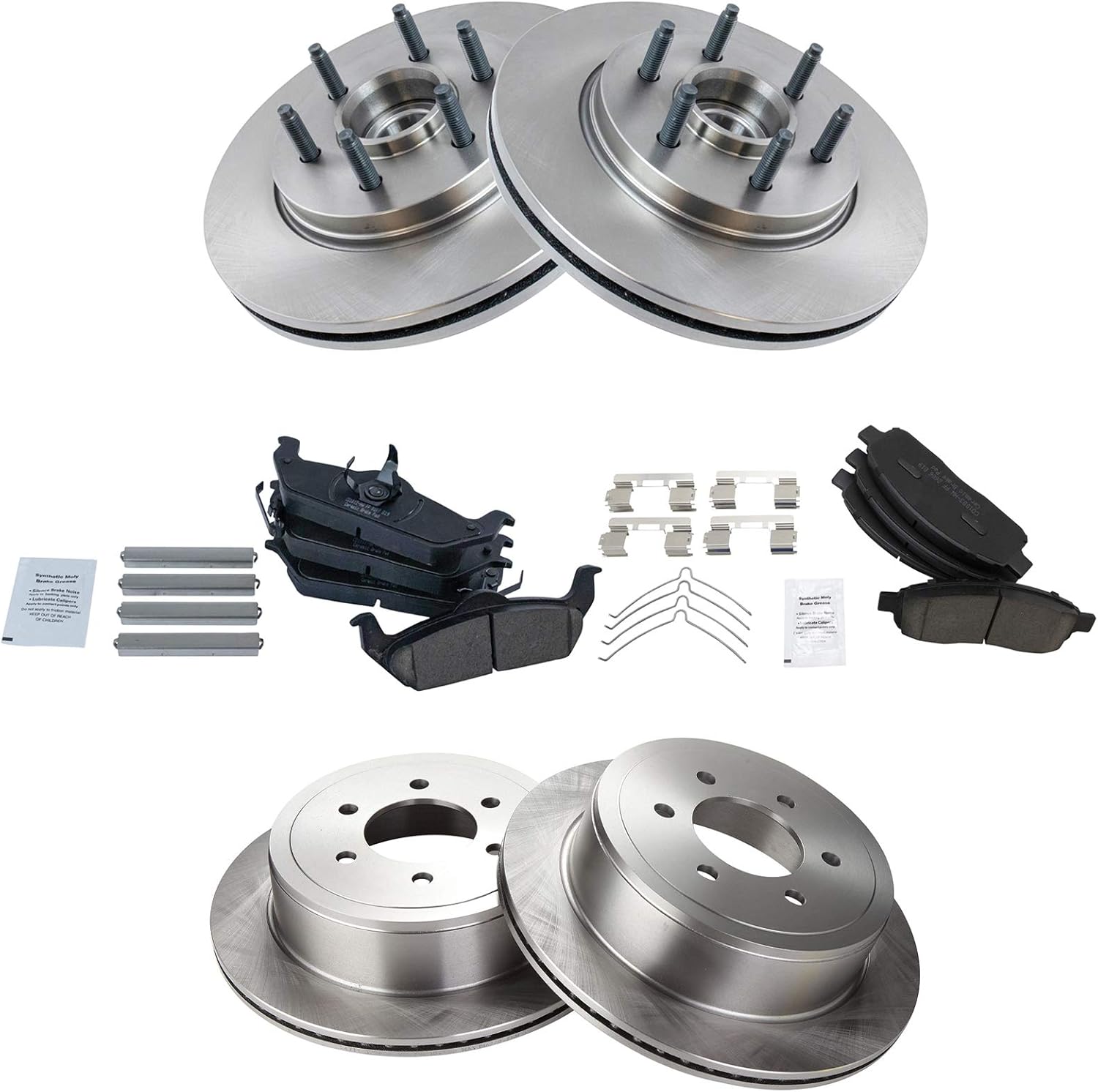 TRQ Front and Rear Brake Pad & Rotor Kit Brake Pads Brake Rotor Ceramic Compatible with 2004-2008 Ford F-150 2006-2008 Lincoln Mark LT