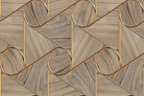 Miniatura 3 de Wmjurel Papel pintado de rayas doradas y círculos y imitación de grano de madera, murales de pared grandes para dormitorios, salas de estar, baños