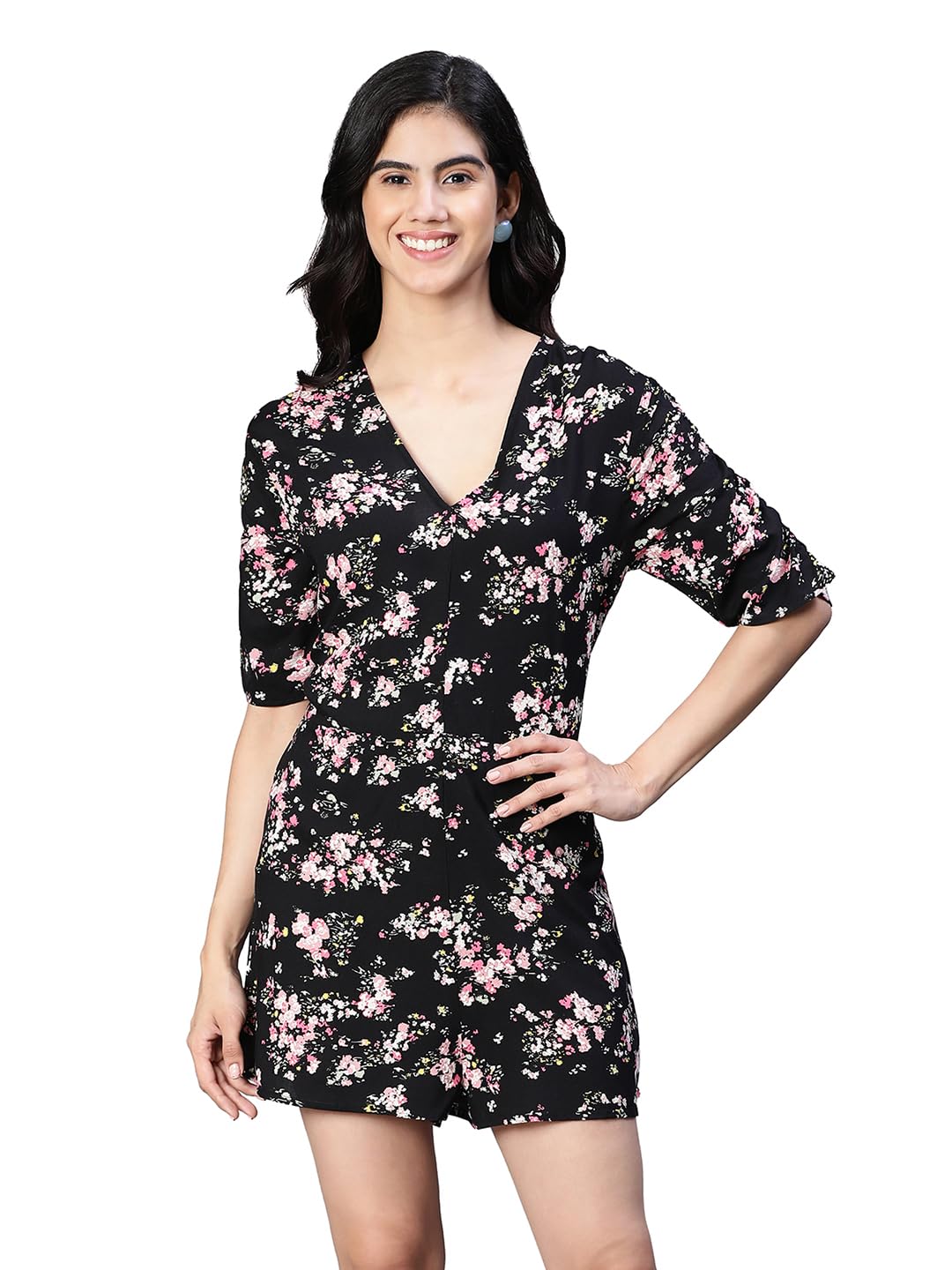 Women Soild V-Neck Playsuit-image-49