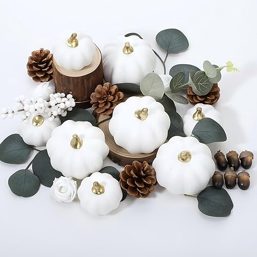 Artificial Pumpkin Eucalyptus Leaves Fall Decor, 56 PCS Fall Harvest