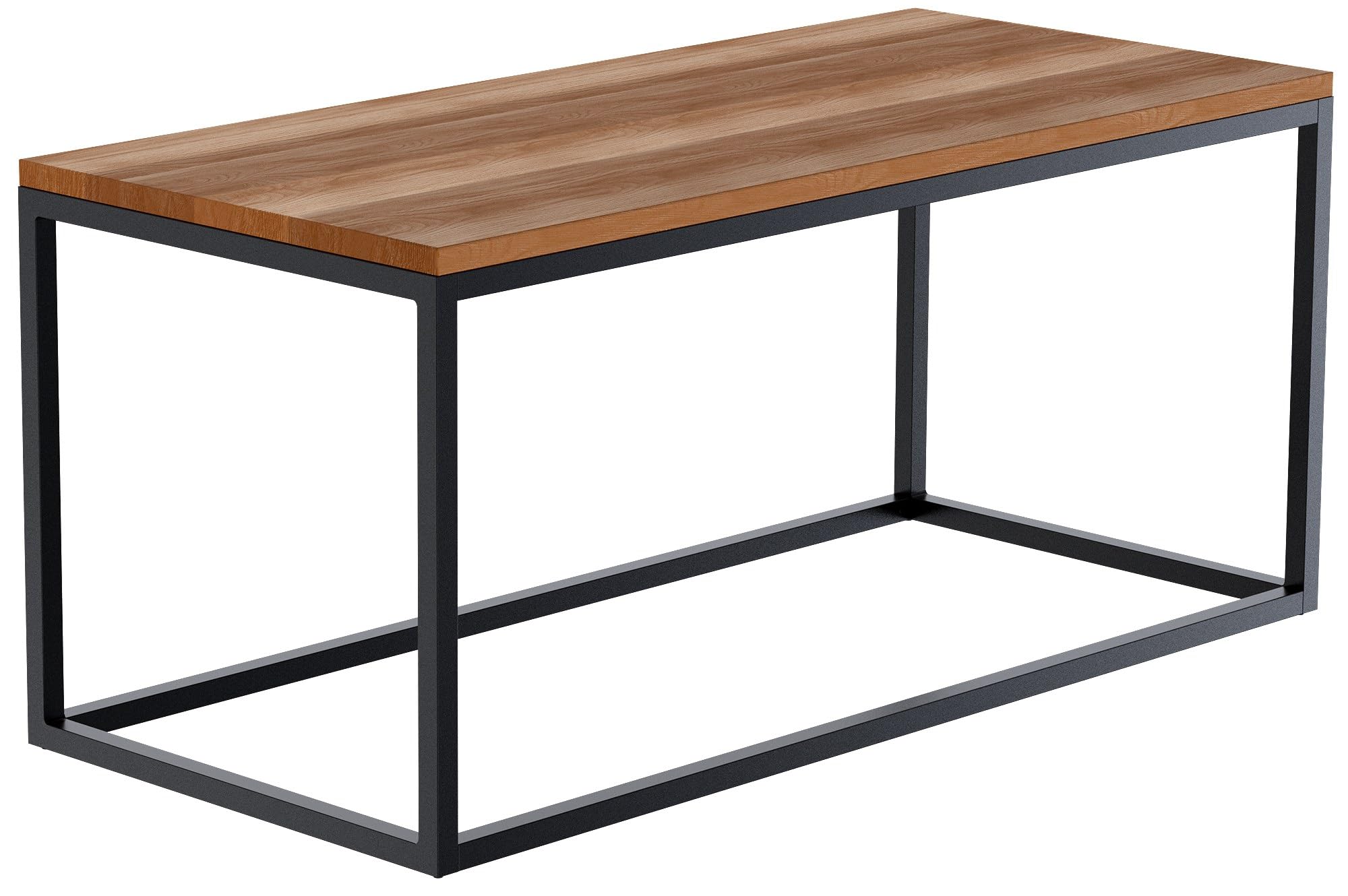 CLP Couchtisch Manteo aus Eichenholz, Sofatisch mit pulverbeschichtetem Metallgestell, Bodenschonern und modernem Design, Größe:100x45x50 cm