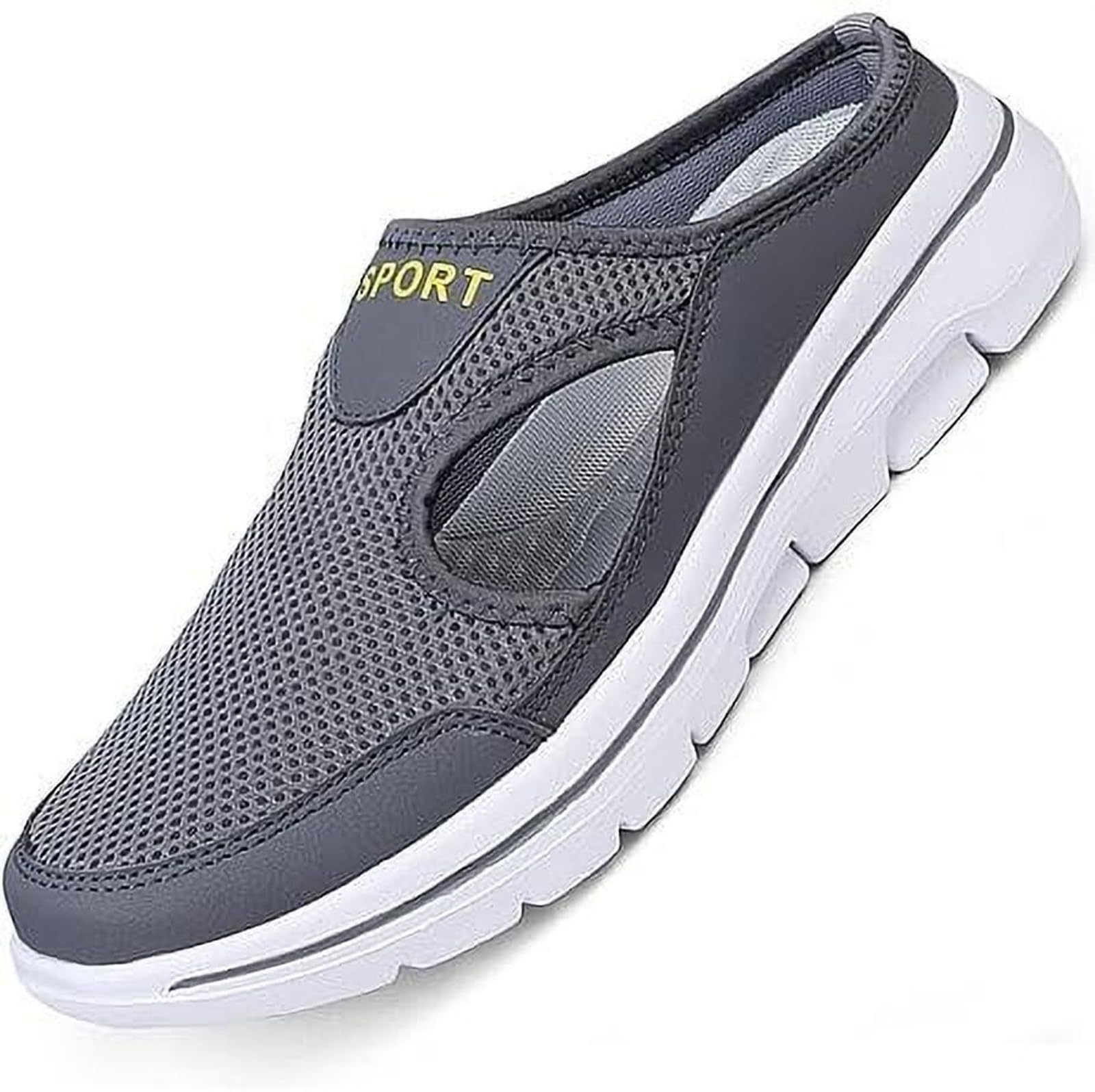 Men's Mesh Sport Slip-On Mule Sneakers, Breathable Half Shoes, White Sole-image-17