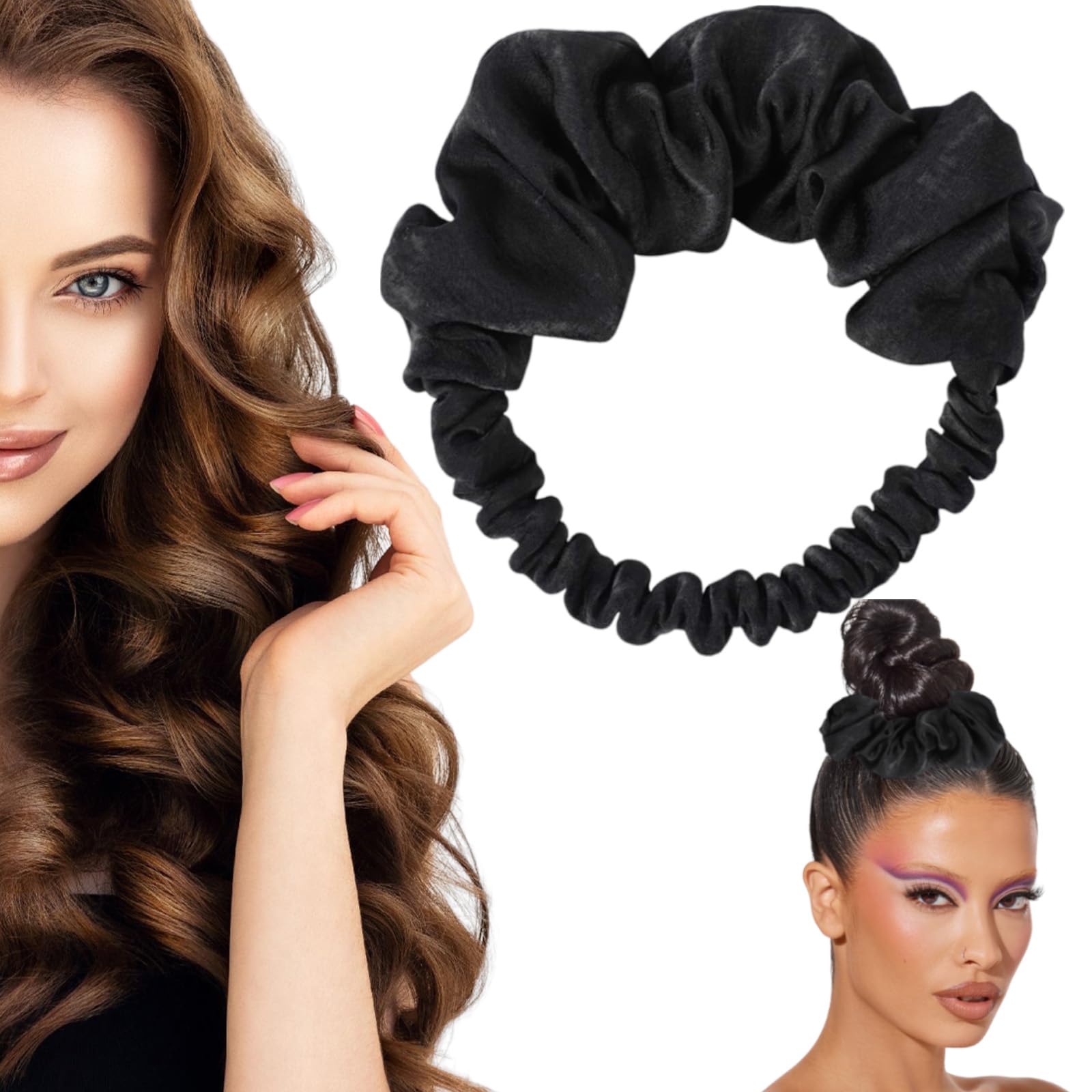 Heatless Curling Scrunchie, Suitable for Long Hair Girls No Heat Curling Iron, Soft Sleep Hair Roller (Black)