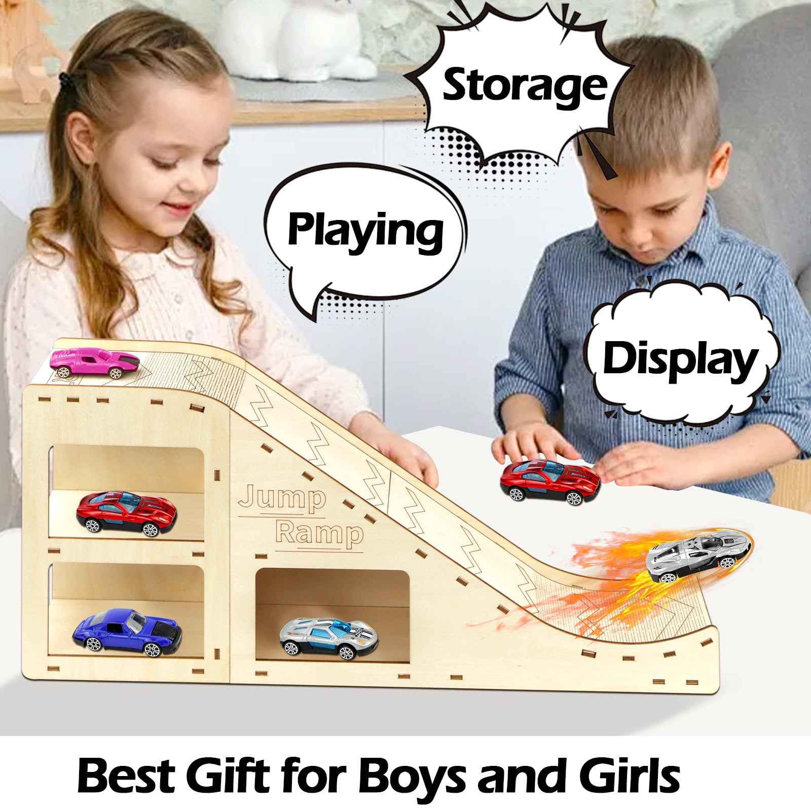 Eyfs Ramps Wooden Car Toy Wooden Car Ramp Toy - 7 Lane Race Track With 7 Mini Cars ...