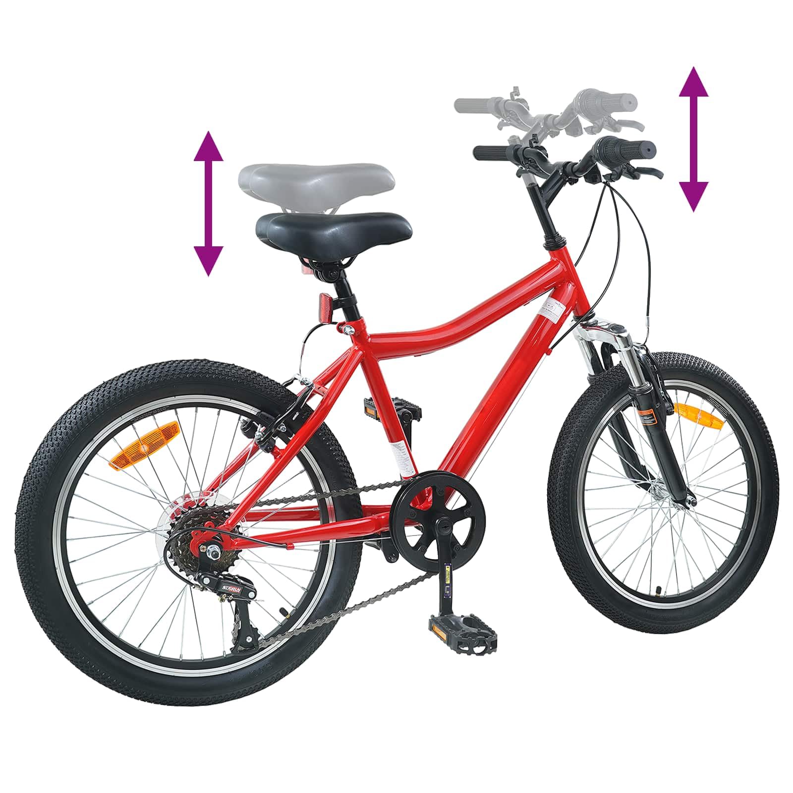Bicicleta infantil en pulgadas con marco de acero negro de 6 velocidades para 6-11 años con asiento ajustable y manillar, freno para viajes seguros, ideal para exteriores, ocio, naturaleza y