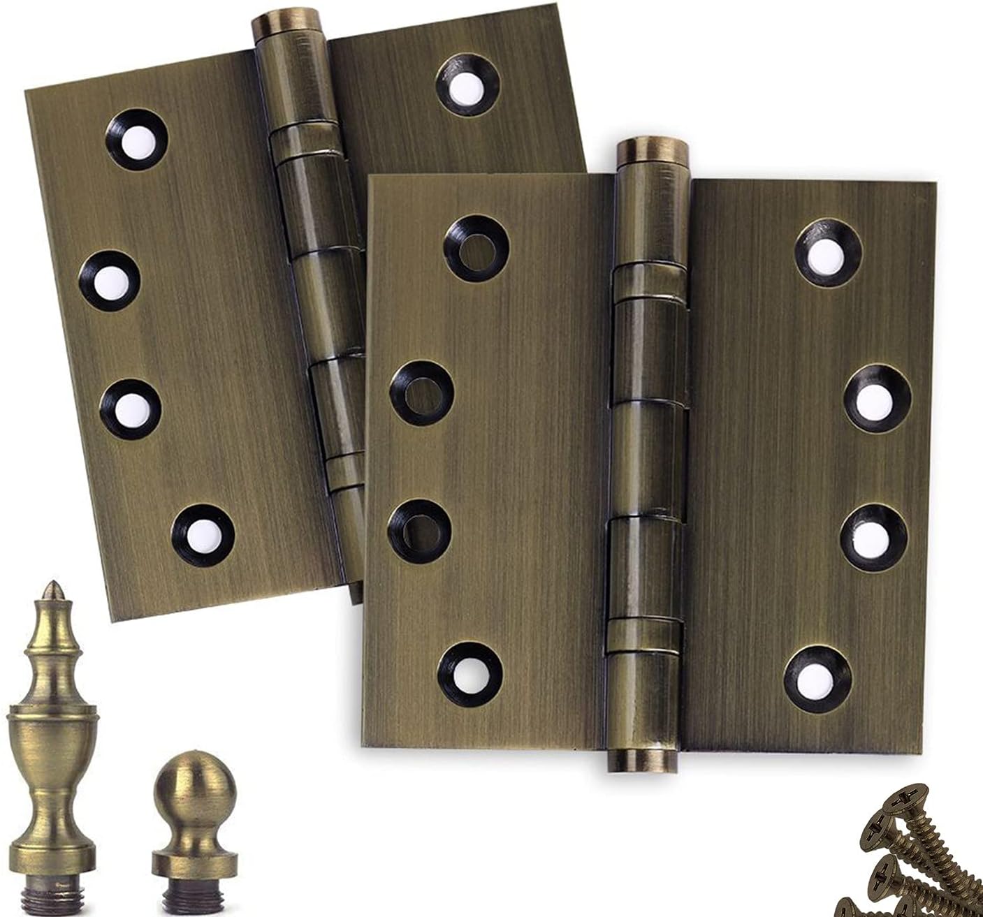 Exclusive Solid Brass Architectural Door Hinges – 2 Vintage Decorative Cap Mortise Hinges, Ball Bearings, and Stainless Steel Hinge Pin – Home Decor by Embassy, 4 x 4 in., Satin Brass